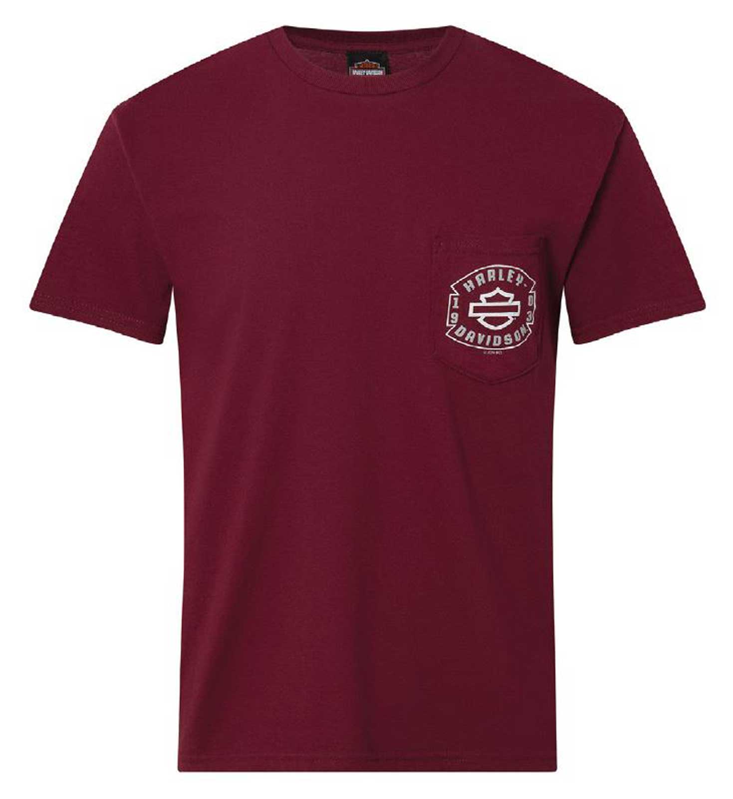Harley-Davidson Men's Captain Short Sleeve Chest Pocket Cotton T-Shirt, Maroon - Wisconsin Harley-Davidson