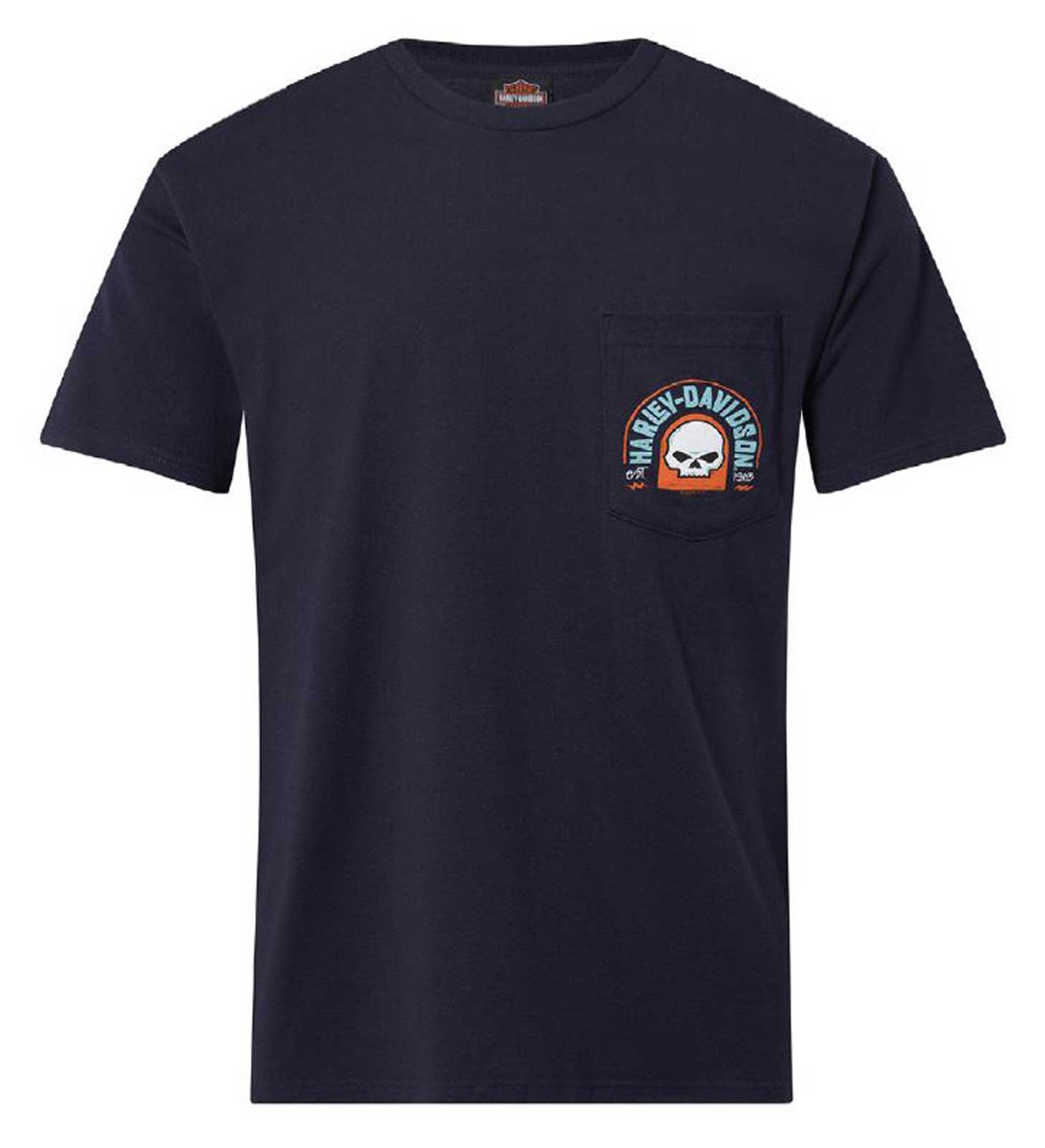 Harley-Davidson Men's Tract Cotton Short Sleeve Chest Pocket T-Shirt, Navy - Wisconsin Harley-Davidson