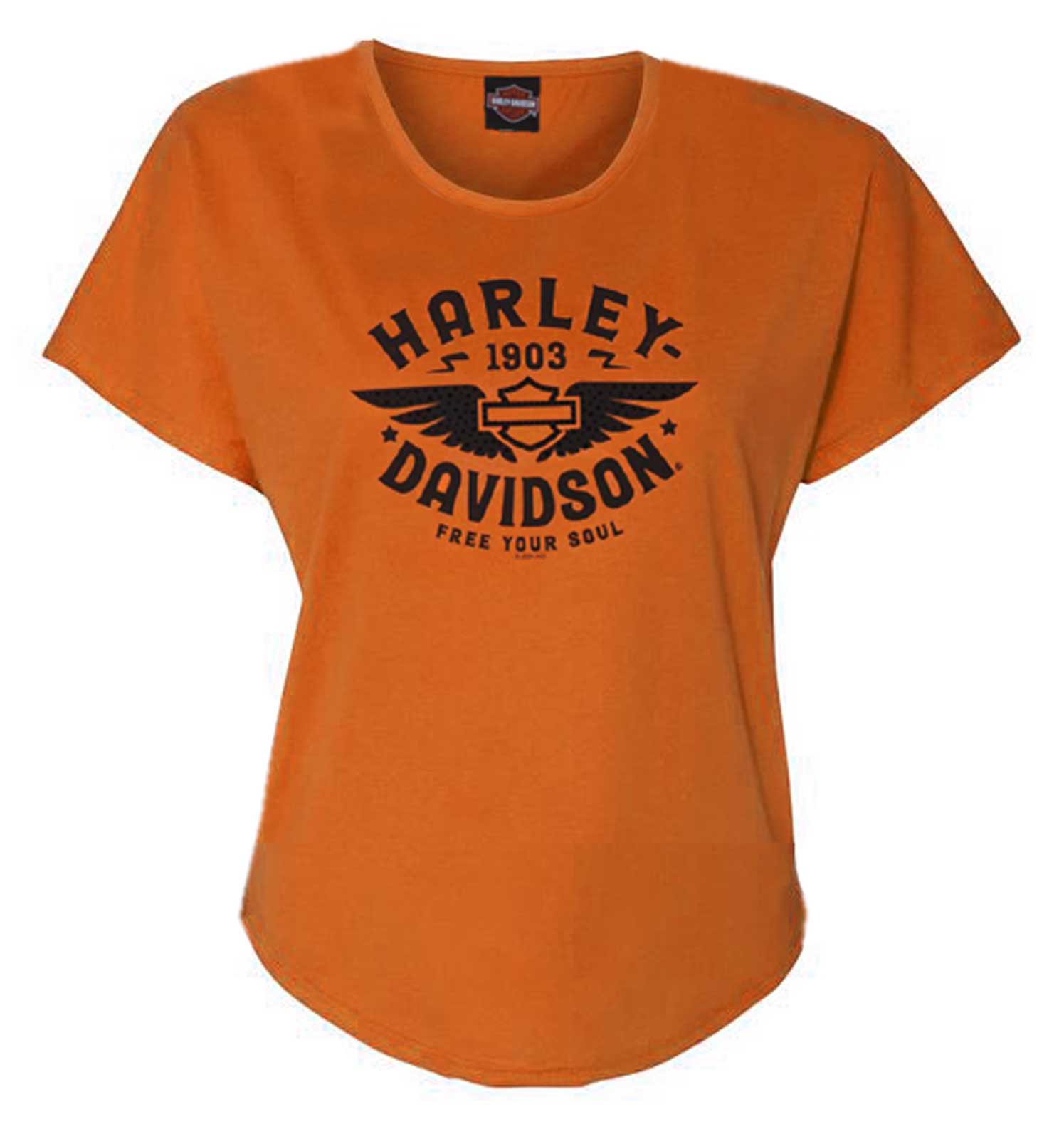 Harley-Davidson Women's Embellished Gold Fest Crew-Neck Short Sleeve Tee, Orange - Wisconsin Harley-Davidson