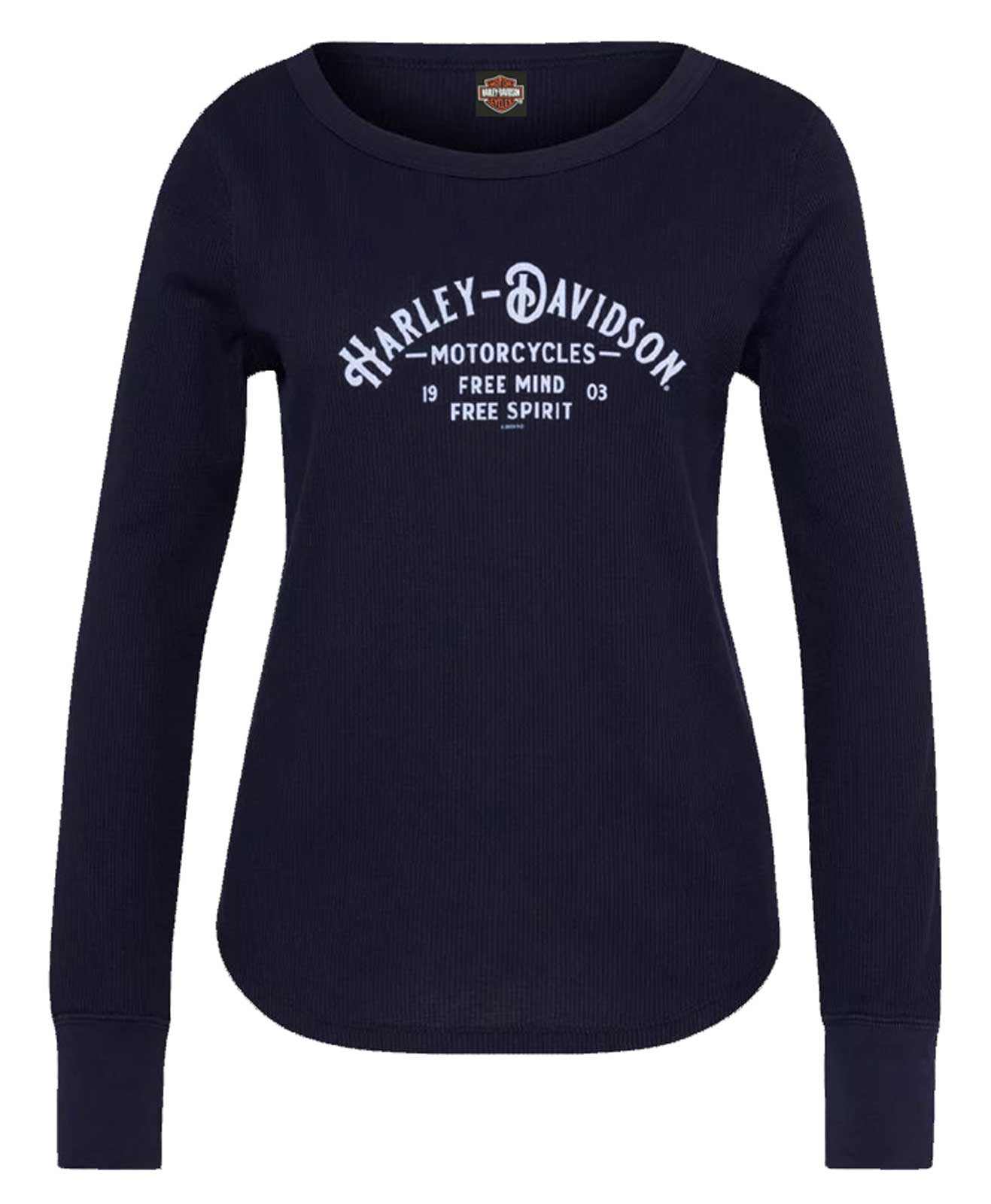 Harley-Davidson Women's Publicity Long Sleeve Shirt w/ Thumbholes, Navy - Wisconsin Harley-Davidson
