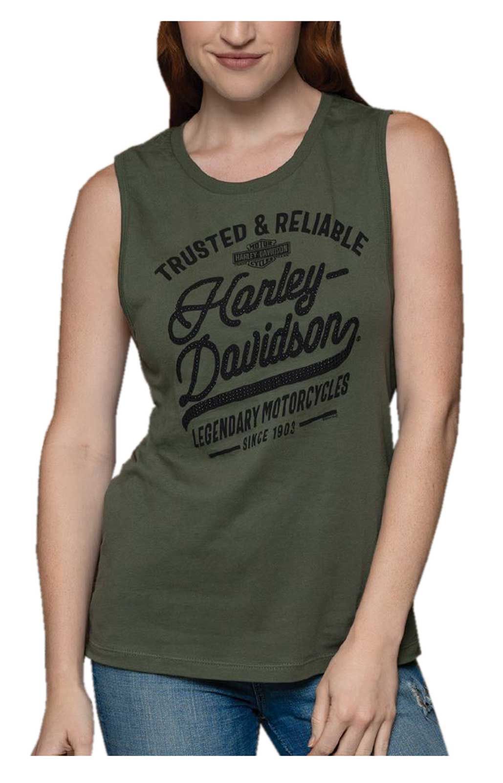 Harley-Davidson Women's Strict Sleeveless Muscle Tank Top, Military Green - Wisconsin Harley-Davidson