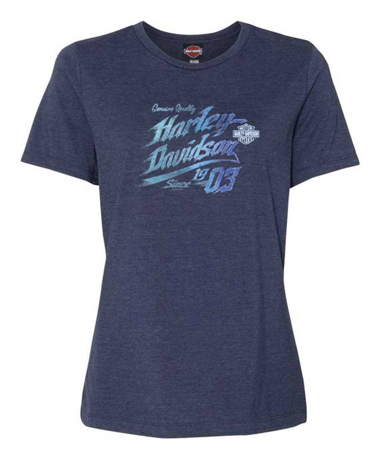 Harley-Davidson Women's Rockers Scoop Neck Cotton Short Sleeve Tee, Indigo - Wisconsin Harley-Davidson