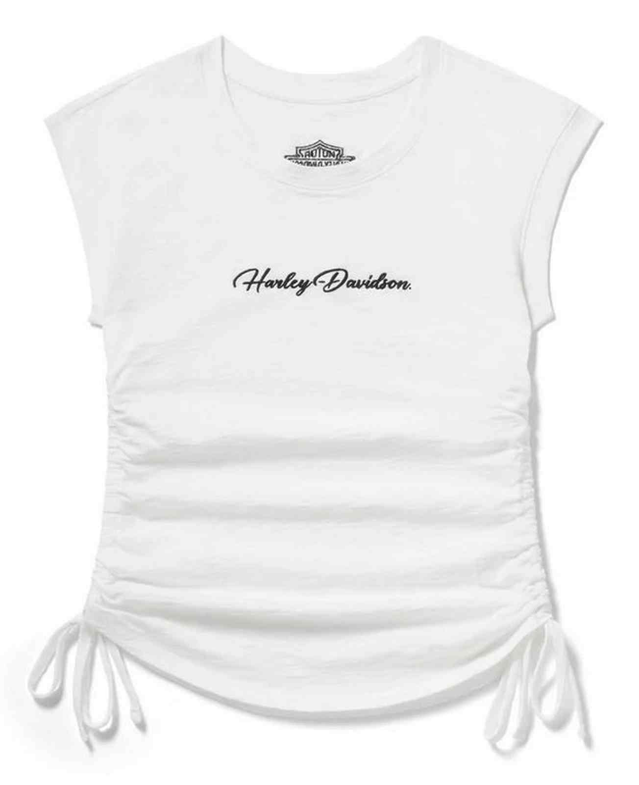 Harley-Davidson Women's Essential Ruched Short Sleeve Top, White 96766-25VW - Wisconsin Harley-Davidson