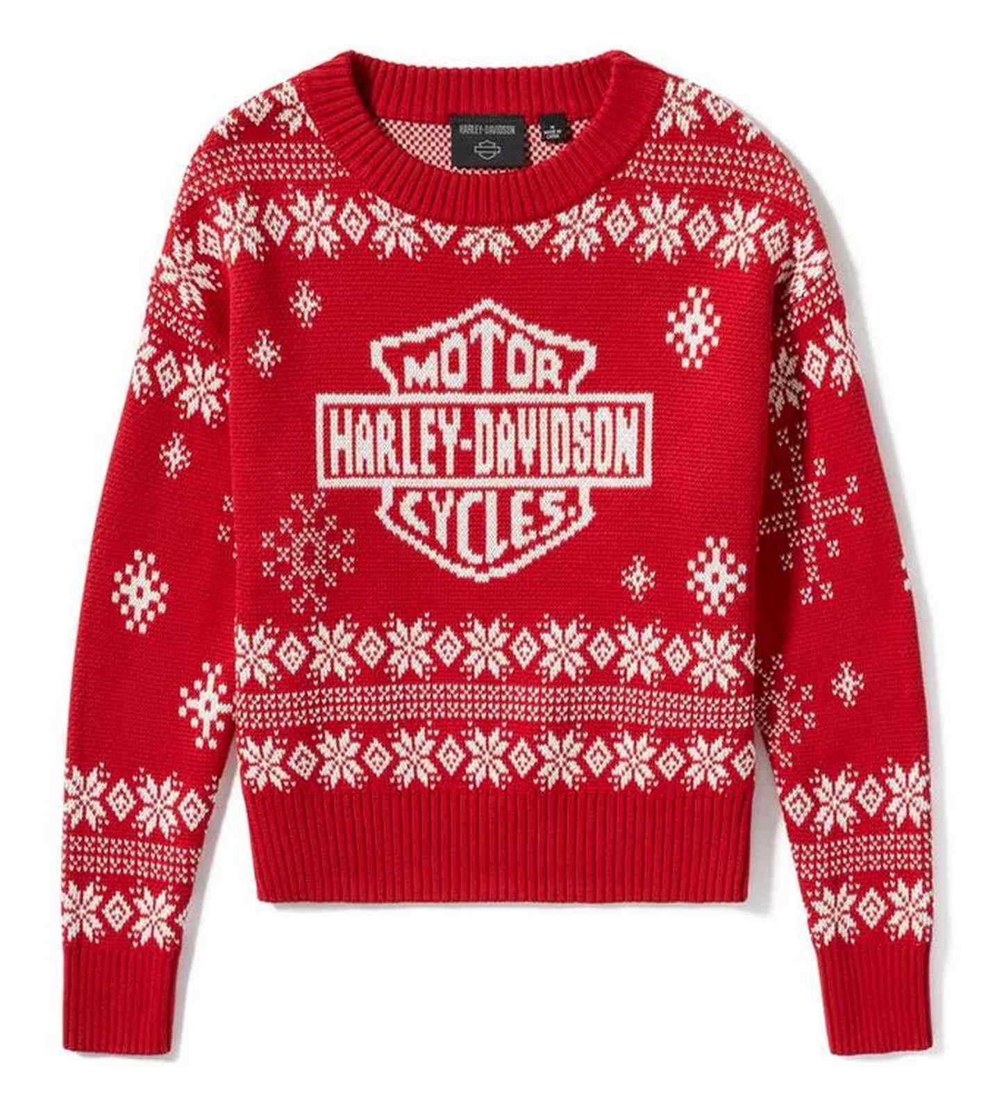Harley-Davidson Women's Bar & Shield Harley Holiday Knit Sweater, Red 96831-25VW - Wisconsin Harley-Davidson