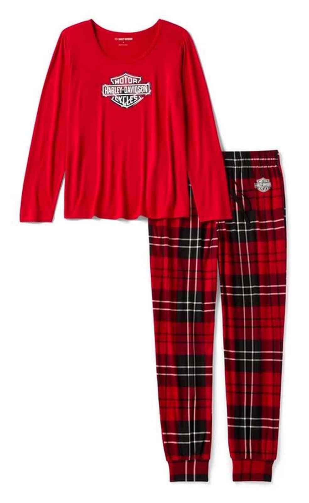 Harley-Davidson Women's Bar & Shield Plaid Pants Pajama Set, Red 96824-25VW - Wisconsin Harley-Davidson