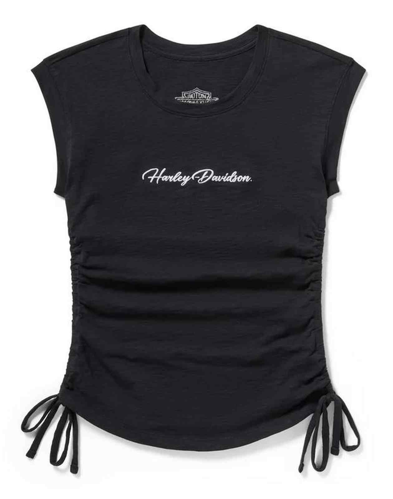 Harley-Davidson Women's Essential Ruched Short Sleeve Top, Black 96765-25VW - Wisconsin Harley-Davidson