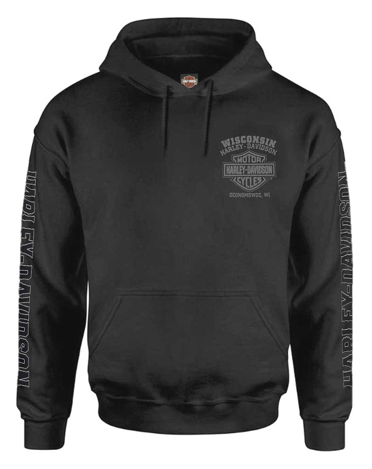 Harley-Davidson Men's Road Pilot Cotton Blend Fleece Pullover Hoodie, Black - Wisconsin Harley-Davidson