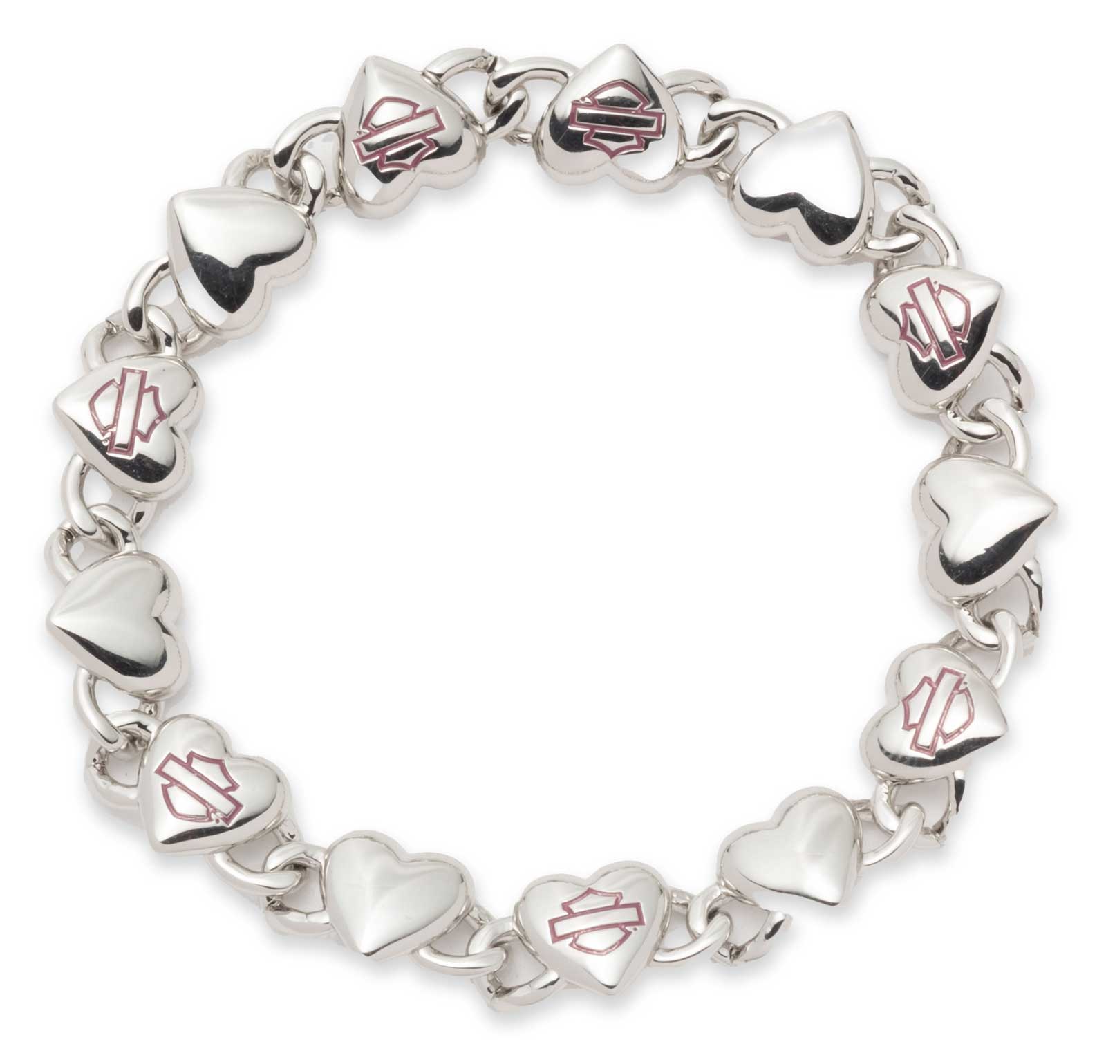 Harley-Davidson Women's Pink Bar & Shield Heart Metal Bracelet, Silver - Wisconsin Harley-Davidson