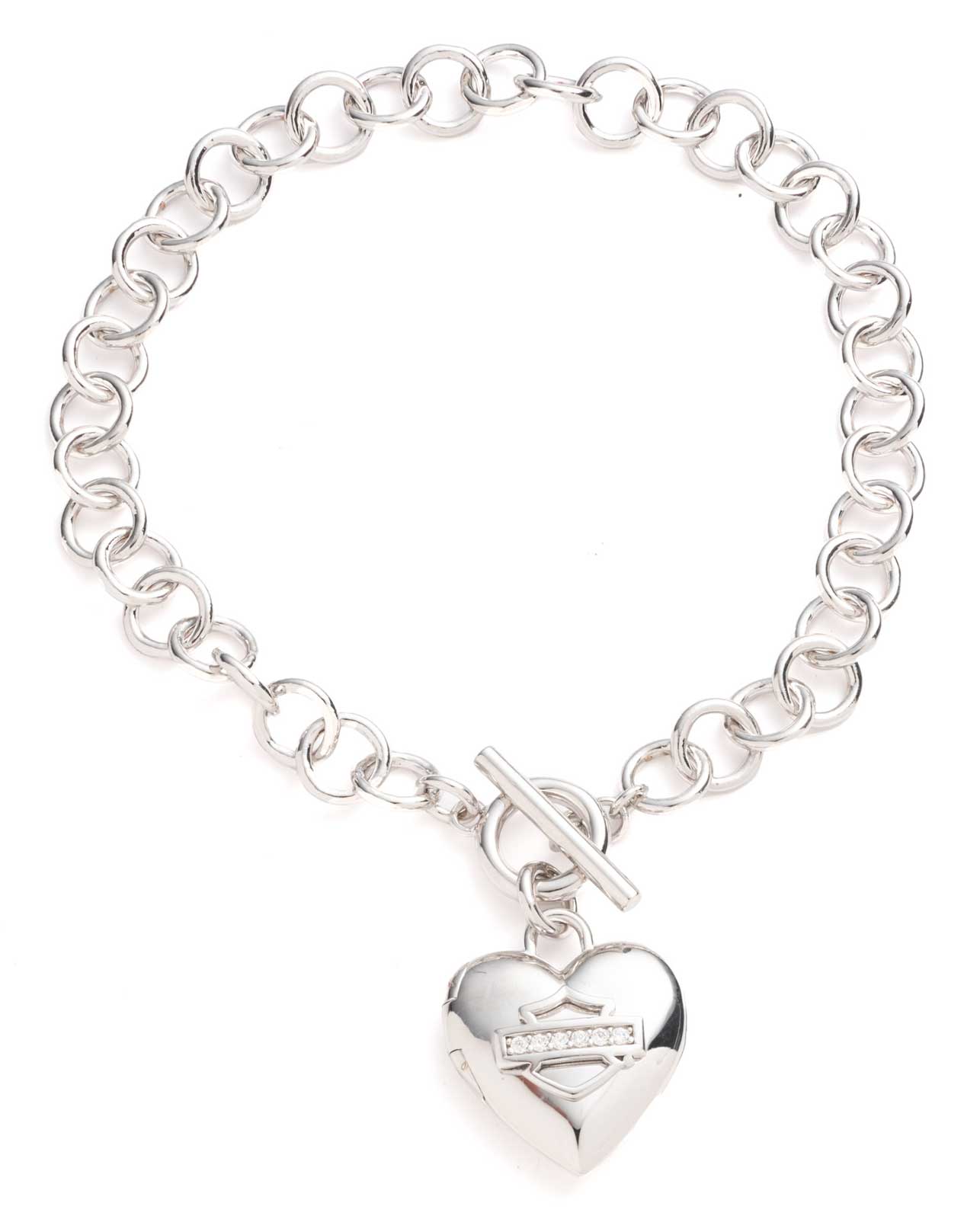 Harley-Davidson Women's Paved Crystal Bar & Shield Heart Toggle Bracelet, Silver - Wisconsin Harley-Davidson