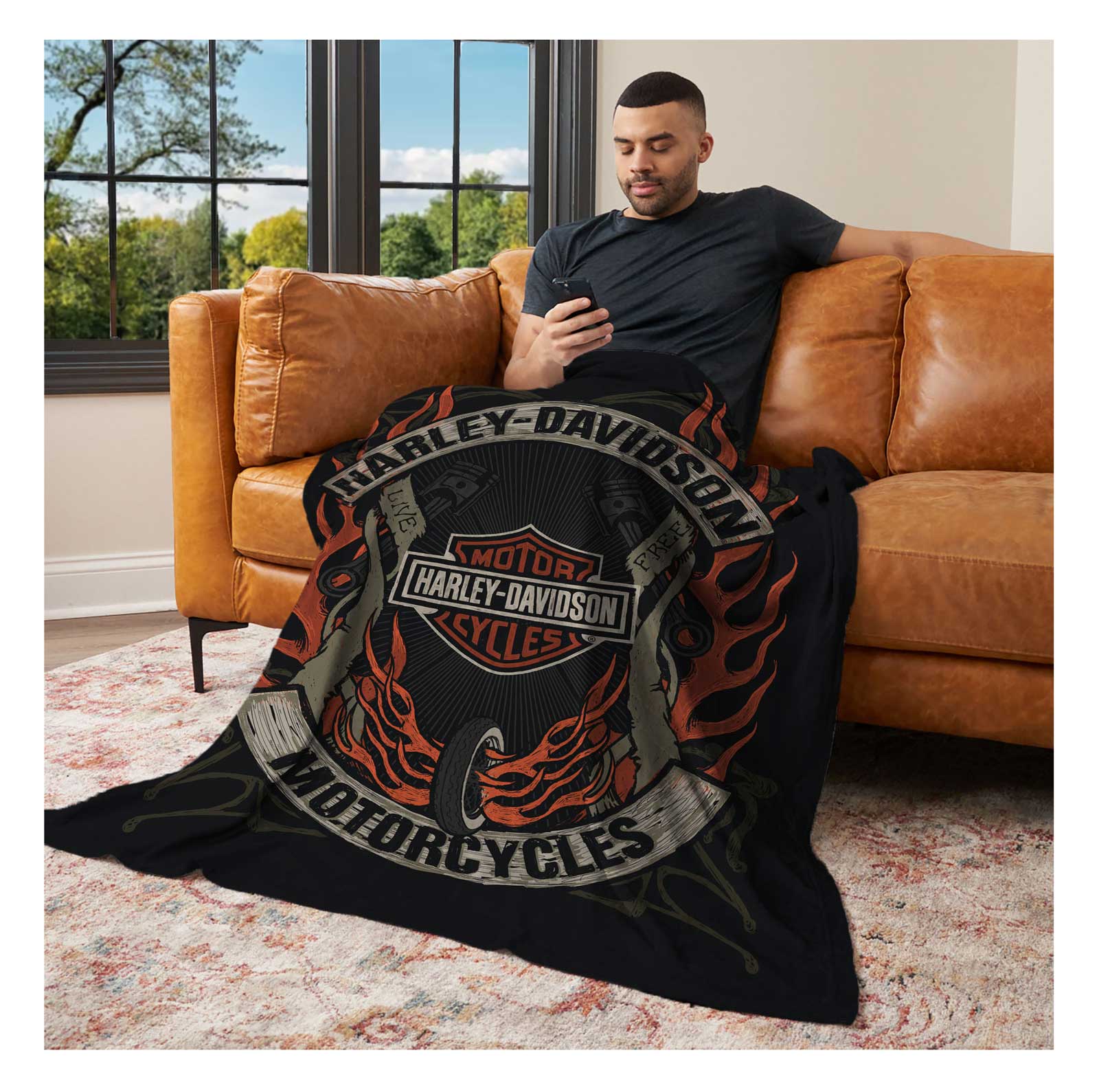 Harley-Davidson Outlaw Bar & Shield Silk Touch Throw Blanket, 50 x 60 inch - No Hassle Returns at Wisconsin Harley