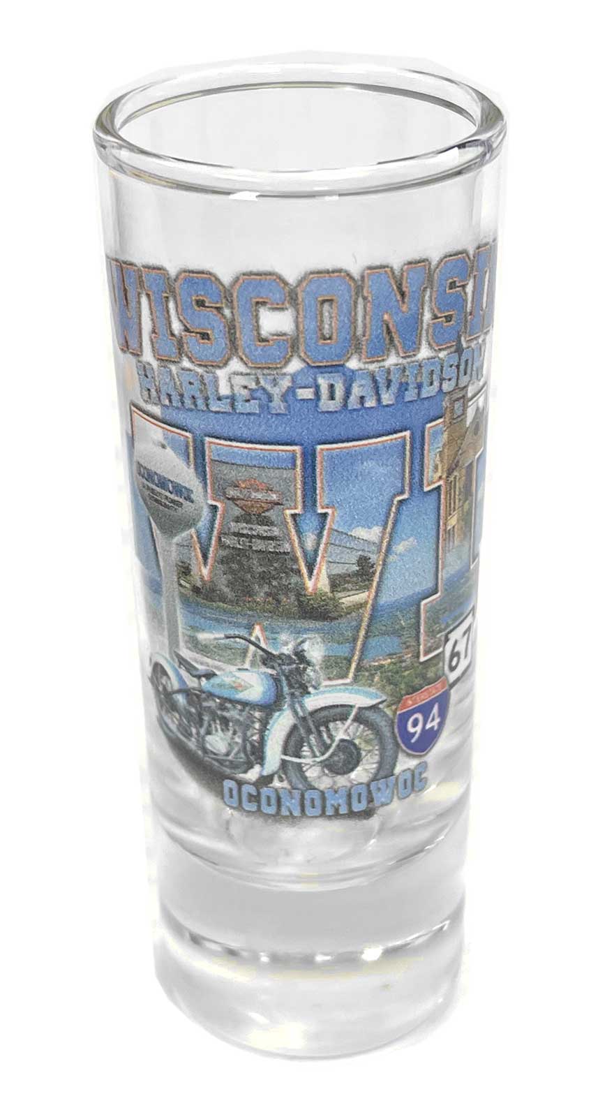 Harley-Davidson Custom Wisconsin Harley-Davidson Clear Tall Shot Glass- 2.5oz. - Wisconsin Harley-Davidson