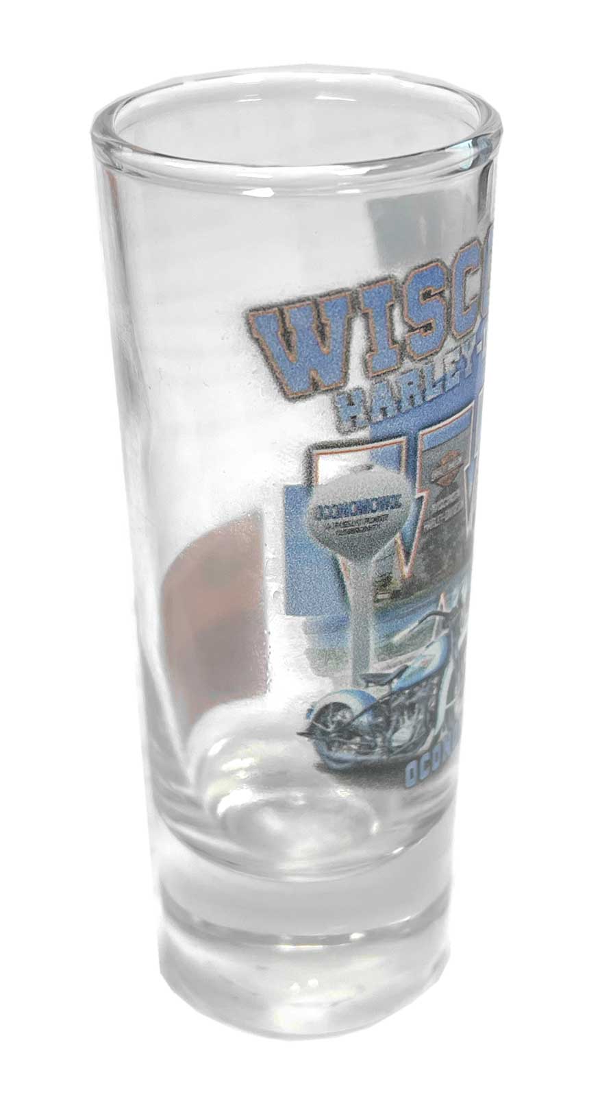 Harley-Davidson Custom Wisconsin Harley-Davidson Clear Tall Shot Glass- 2.5oz. - No Hassle Returns at Wisconsin Harley