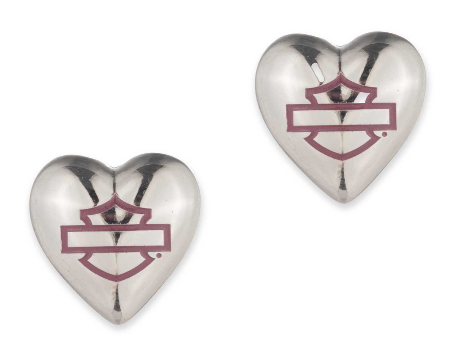 Harley-Davidson Women's Pink Bar & Shield Heart Shaped Stud Earrings, Silver - Wisconsin Harley-Davidson