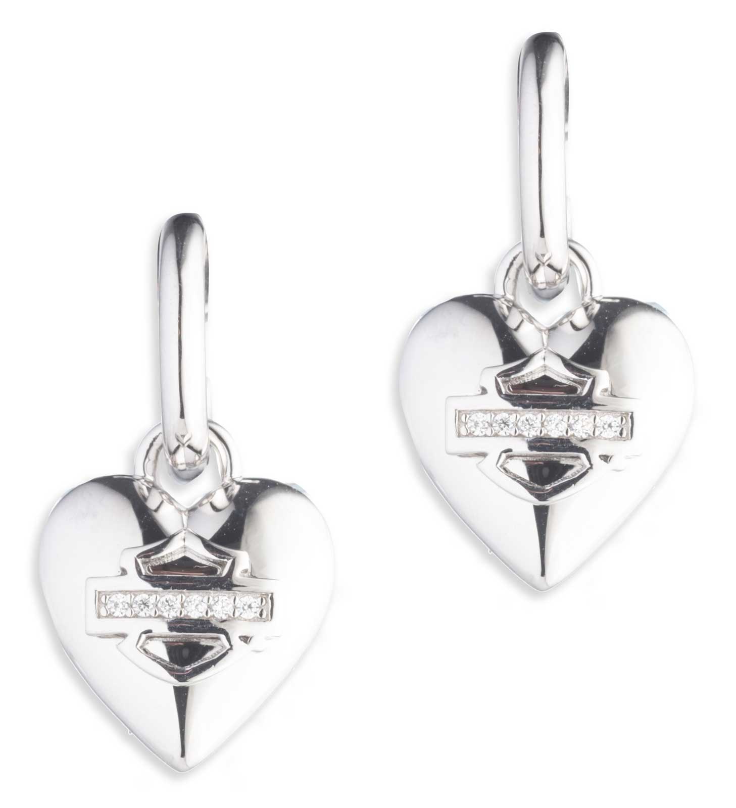 Harley-Davidson Women's Paved Crystal Bar & Shield Heart Drop Earrings, Silver - Wisconsin Harley-Davidson