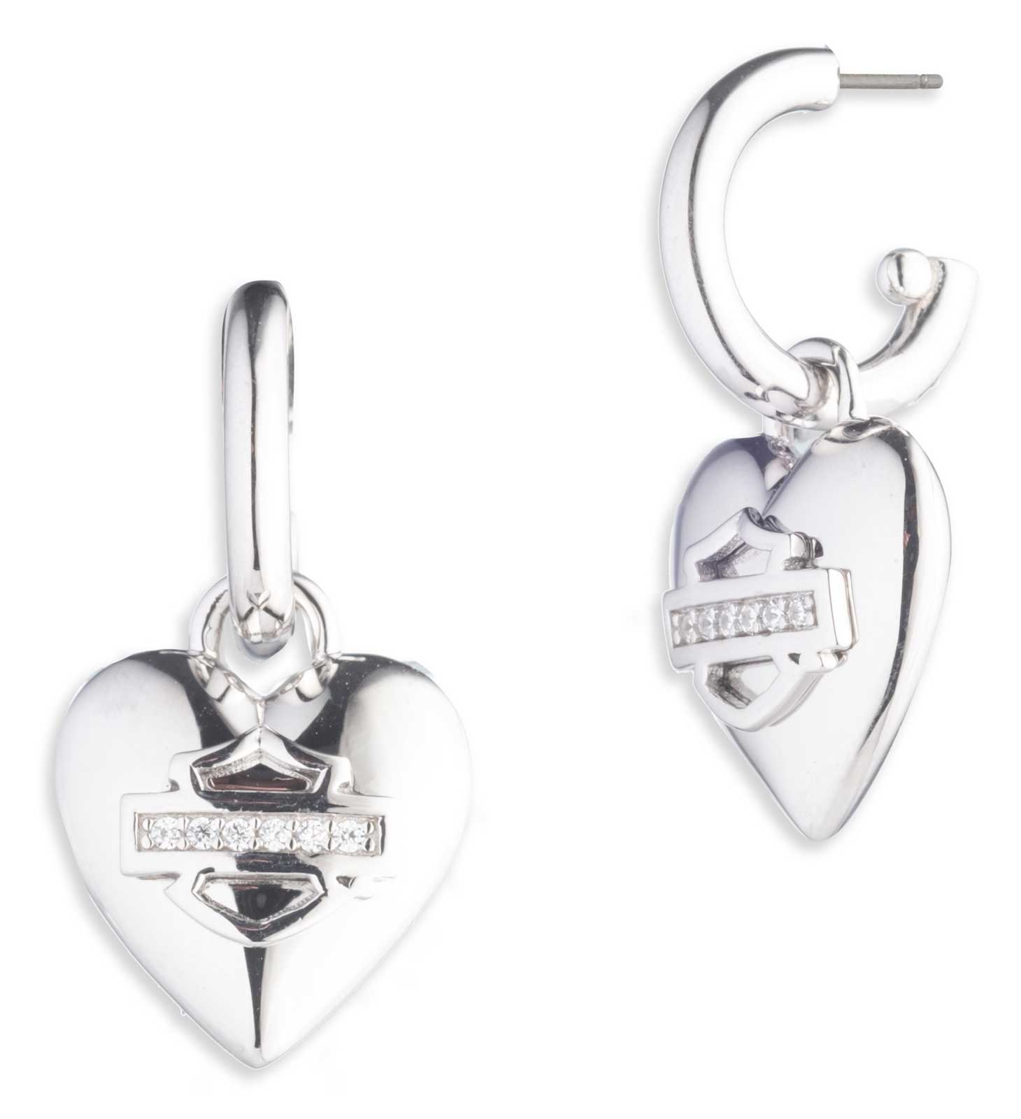 Harley-Davidson Free Shipping - Harley-Davidson Women's Paved Crystal Bar & Shield Heart Drop Earrings, Silver - Free Shipping on many products plus Orders Over $99