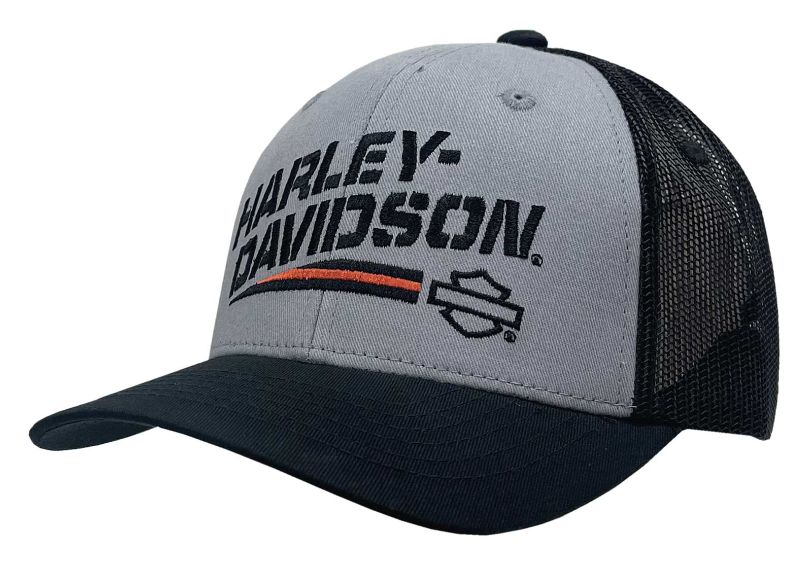 Harley-Davidson Men's Streak Adjustable Snapback Trucker Hat, Black/Gray - Wisconsin Harley-Davidson