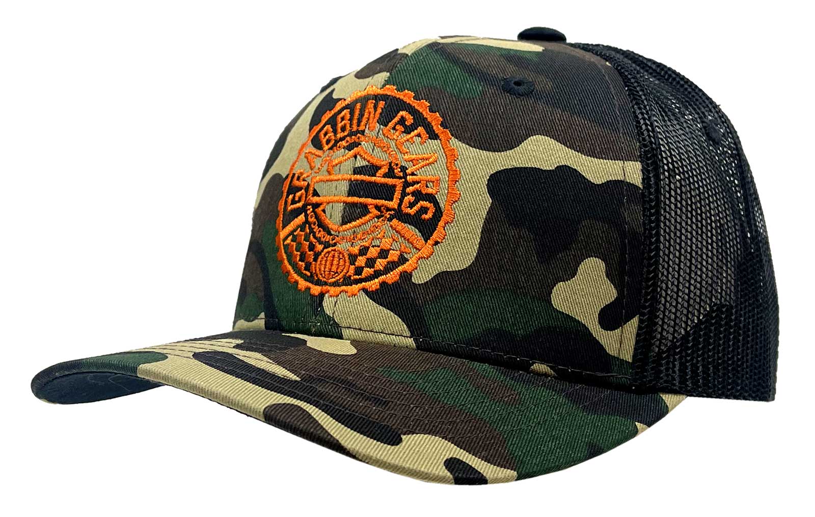 Harley-Davidson Men's Grabbin Gears Camo Adjustable Snapback Trucker Hat, Black - Wisconsin Harley-Davidson