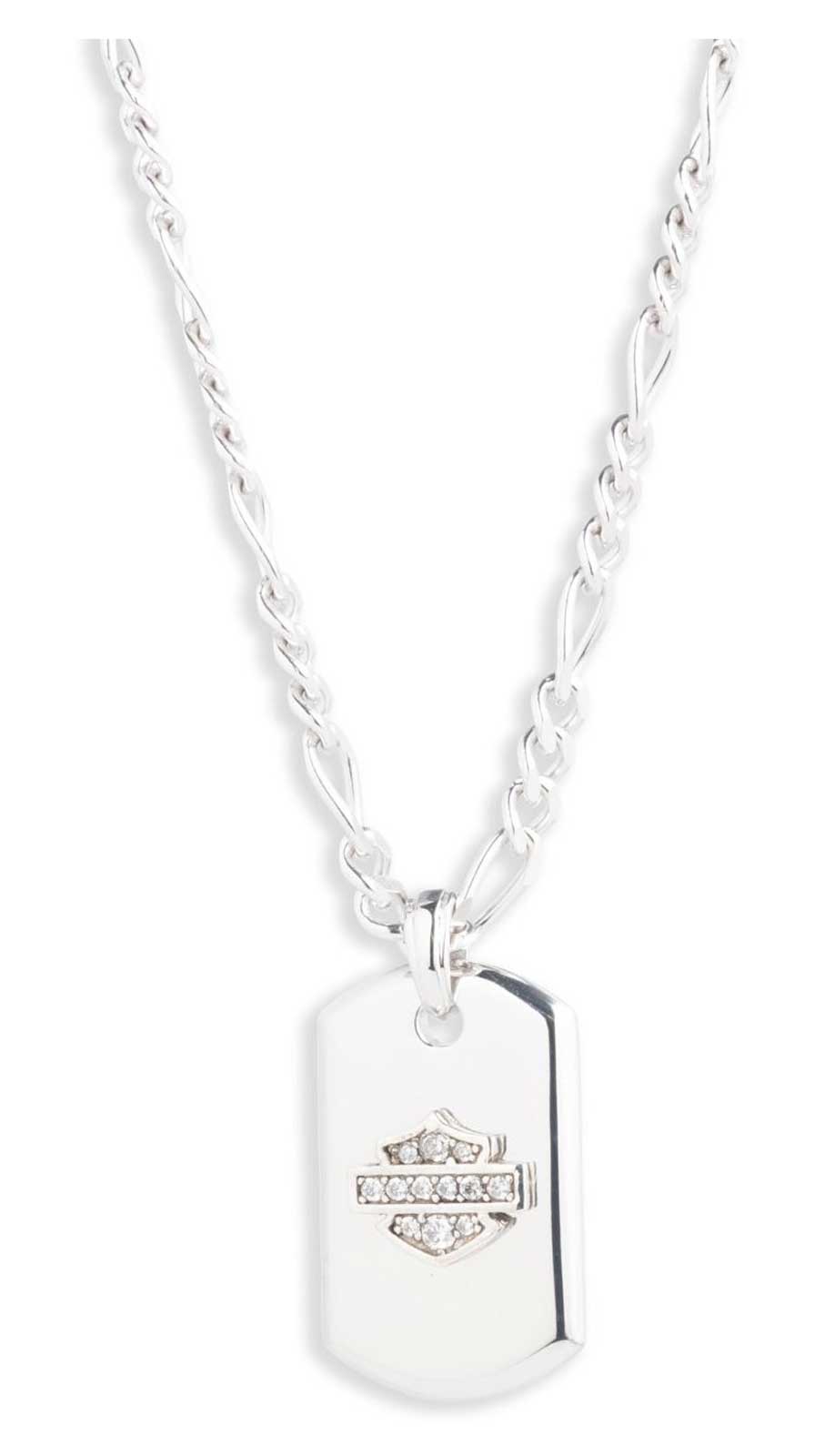 Harley-Davidson Women's 16in Crystal Bar & Shield Small Dog Tag Pendant Necklace - Wisconsin Harley-Davidson