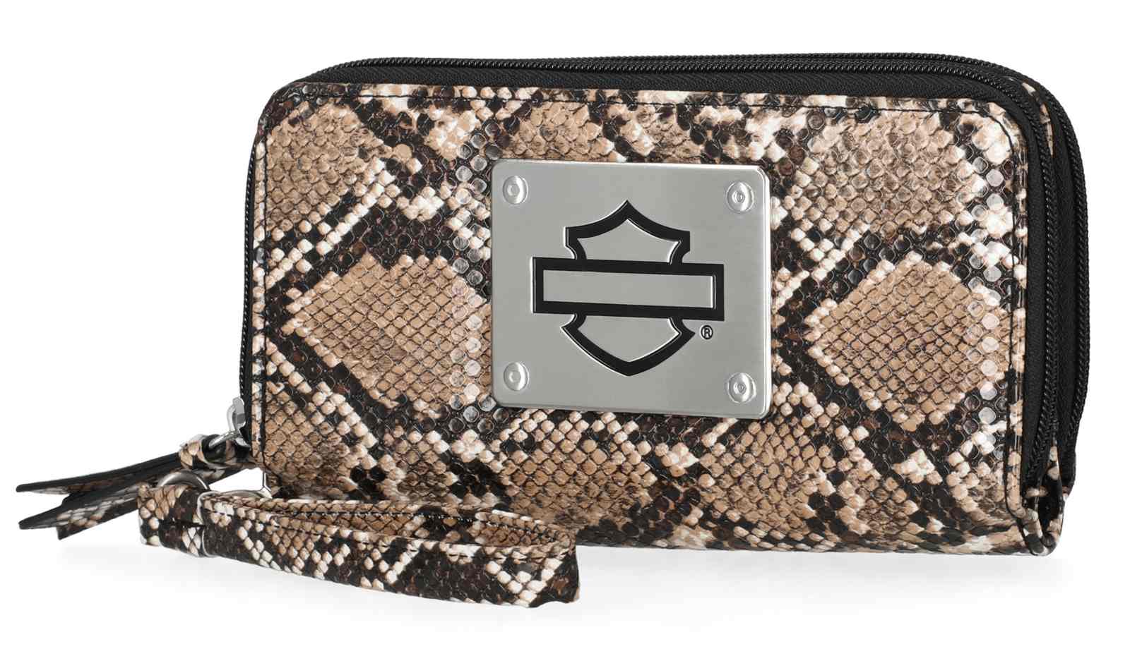 Harley-Davidson Free Shipping - Harley-Davidson Women's Python Print B&S Logo RFID Zip Around Wristlet, Brown - Free Shipping on many products plus Orders Over $99