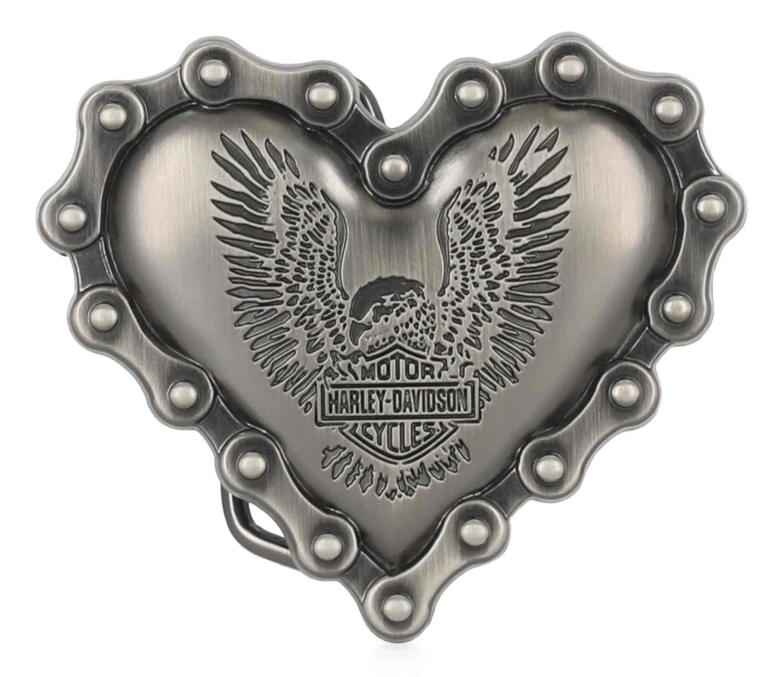 Harley-Davidson Women's Chain Heart Up-Wing Eagle Belt Buckle, Gunmetal Finish - Wisconsin Harley-Davidson