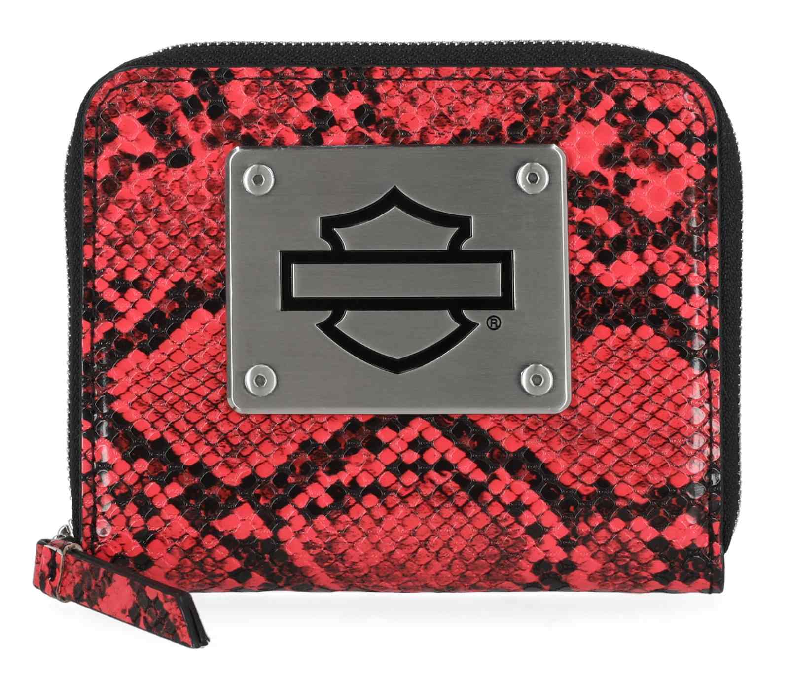 Harley-Davidson Women's Python Print B&S Logo RFID Zip Around Wallet, Pink - Wisconsin Harley-Davidson