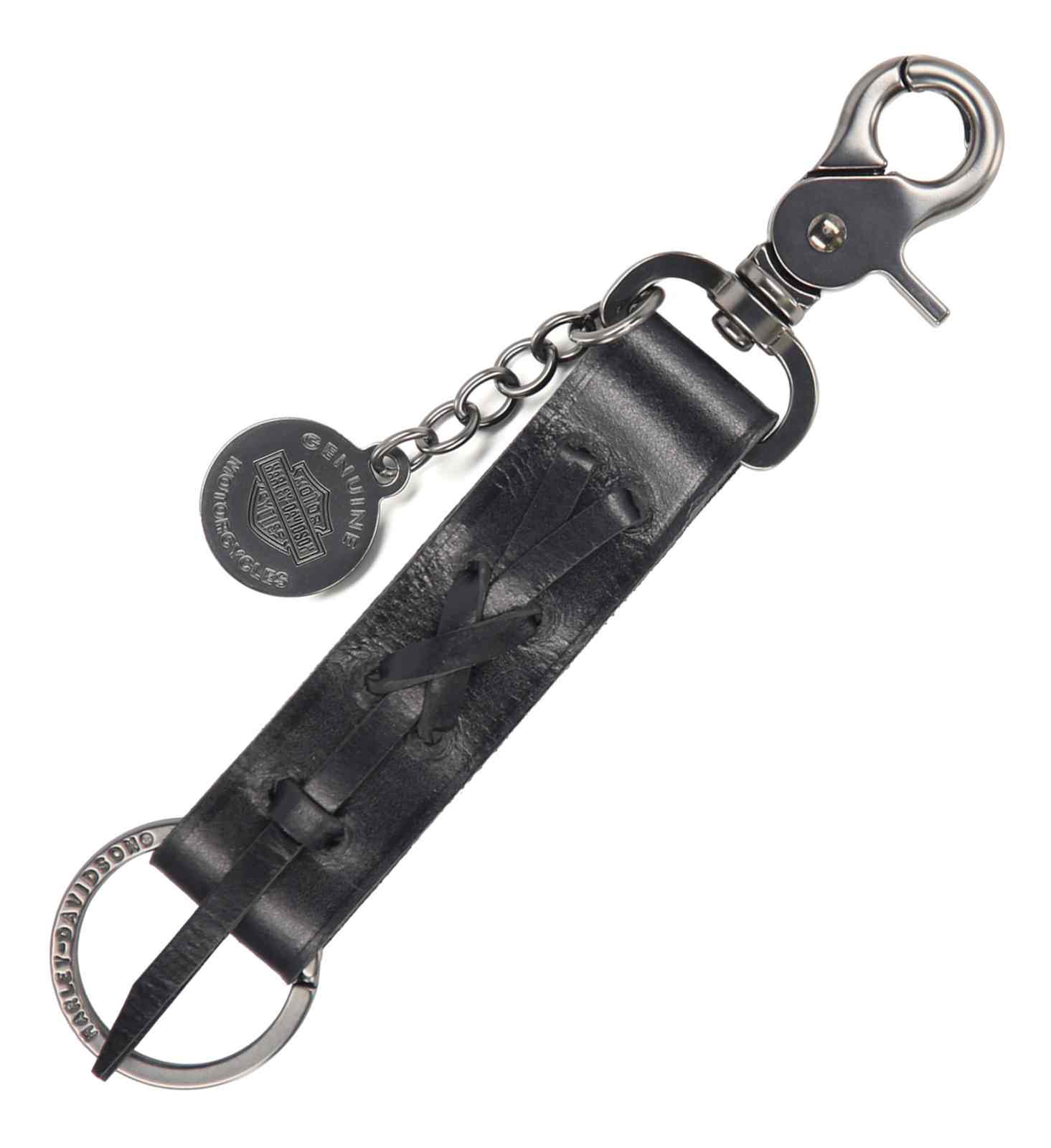Harley-Davidson Braided Genuine Leather Key Ring, Black w/ Gunmetal Finish - Wisconsin Harley-Davidson