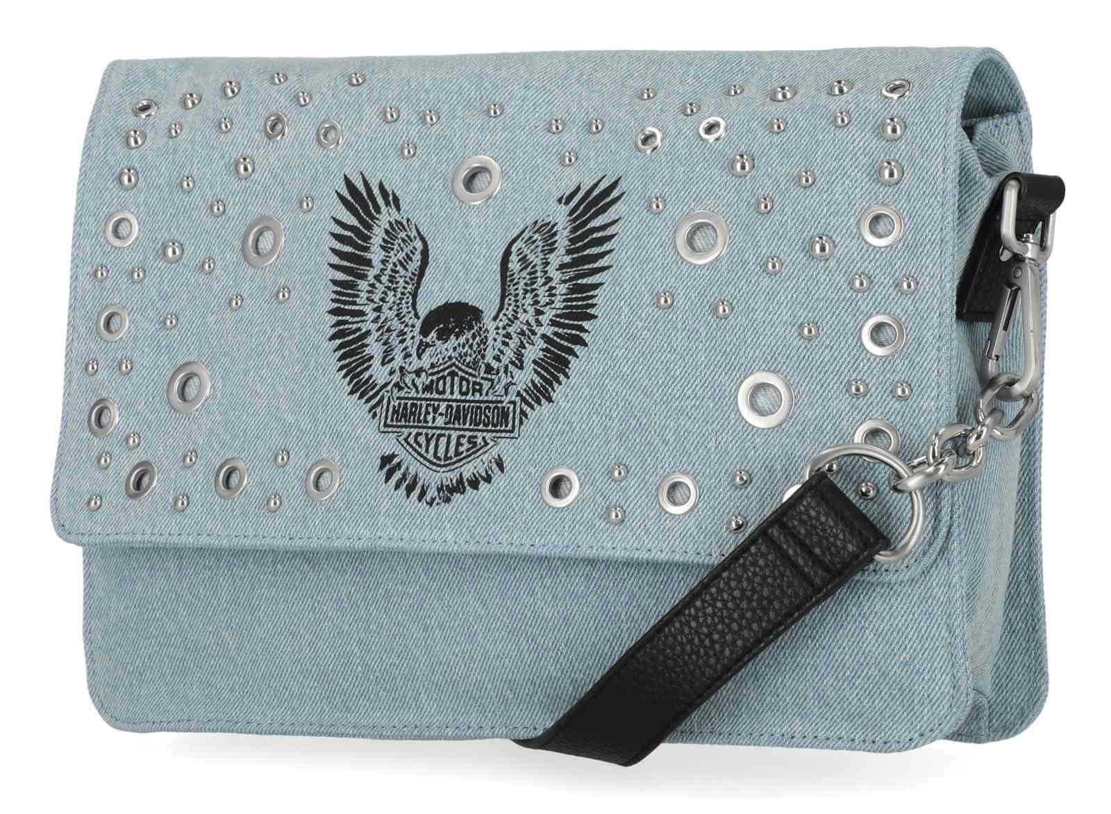 Harley-Davidson Free Shipping - Harley-Davidson Women's Faded Denim Canvas Flap Pocket Crossbody Purse, Blue - Free Shipping on many products plus Orders Over $99