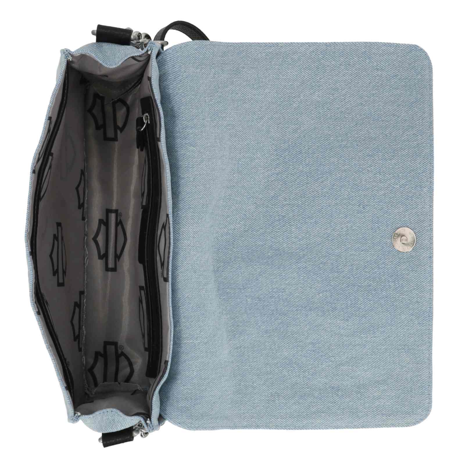 Harley-Davidson Women's Faded Denim Canvas Flap Pocket Crossbody Purse, Blue - Largest Selection of Harley-Davidson Products