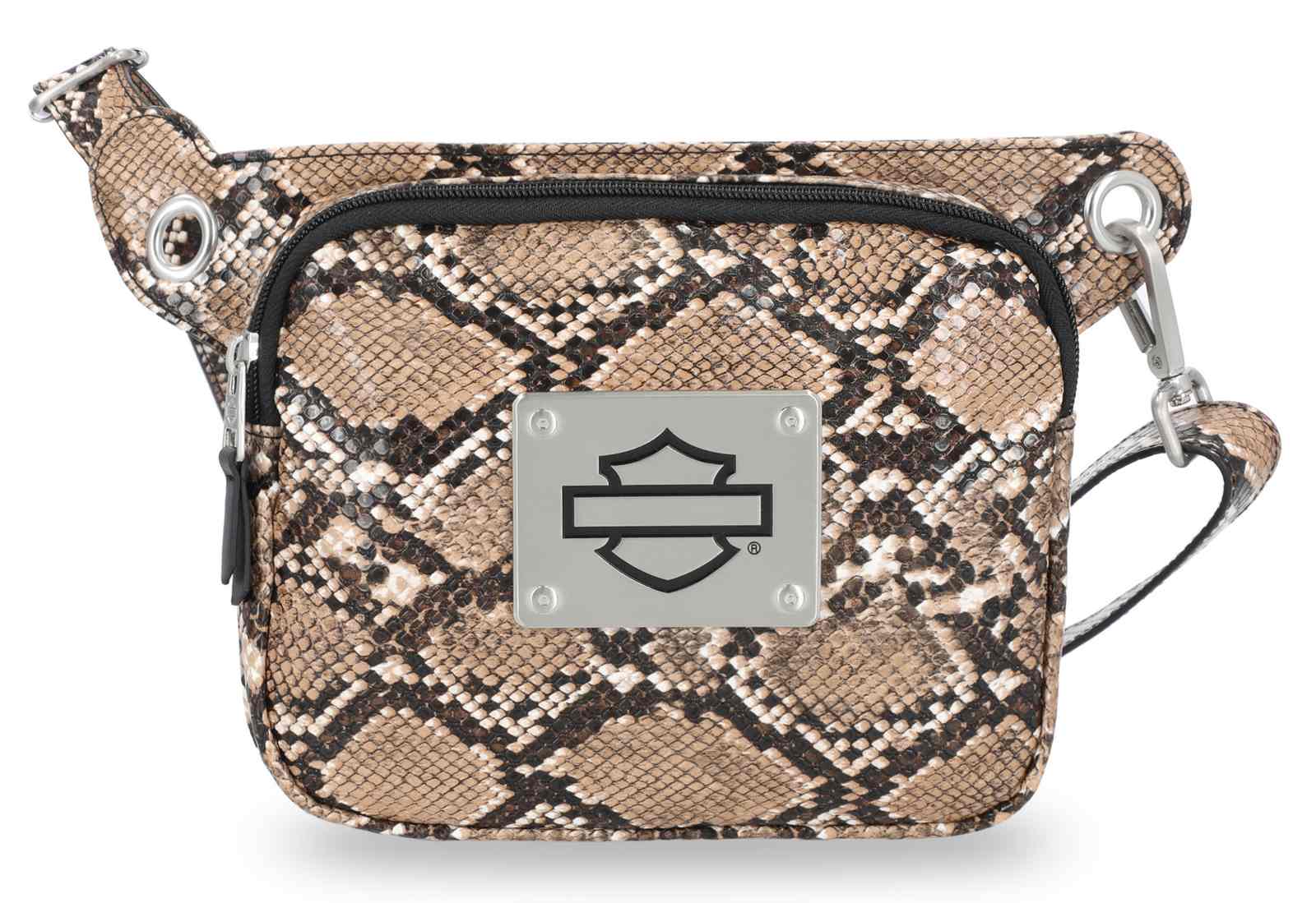 Harley-Davidson Women's Python Print B&S Logo Adjustable Waist Bag, Black - Wisconsin Harley-Davidson