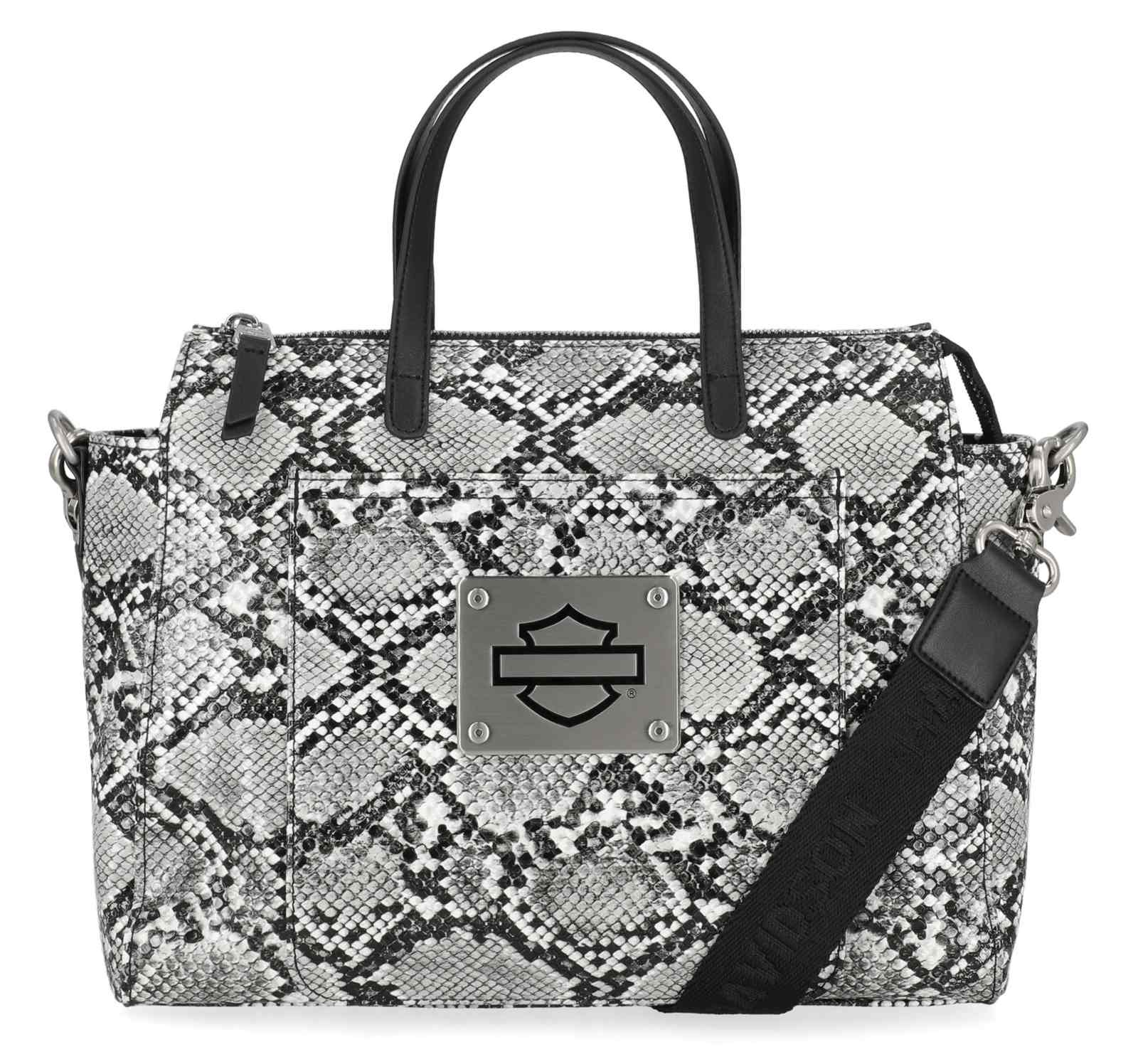 Harley-Davidson Women's Python Print B&S Logo Satchel Purse, Black - Wisconsin Harley-Davidson