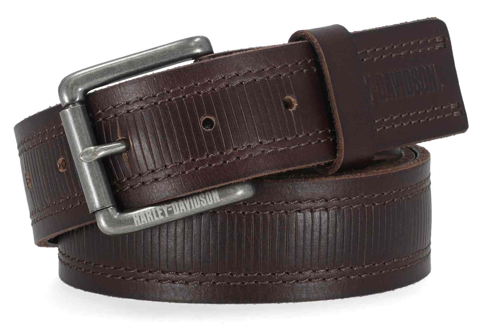Harley-Davidson Men's Knife Slice Stitch Edge Genuine Leather Belt, Brown - Wisconsin Harley-Davidson