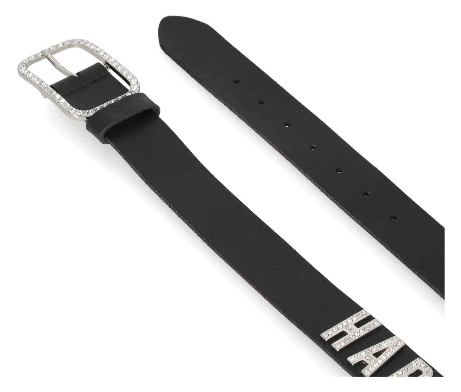 Harley-Davidson Women's Rhinestone Metal Letter Genuine Leather Belt, Black - No Hassle Returns at Wisconsin Harley