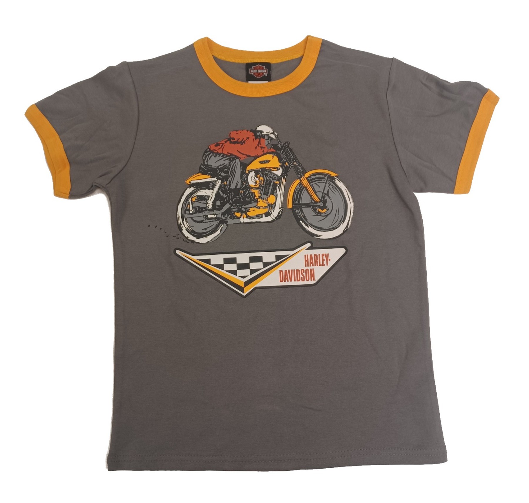 Harley-Davidson Big Boys' B&S Colorblocked Short Sleeve Ringer Tee - Gray - Wisconsin Harley-Davidson