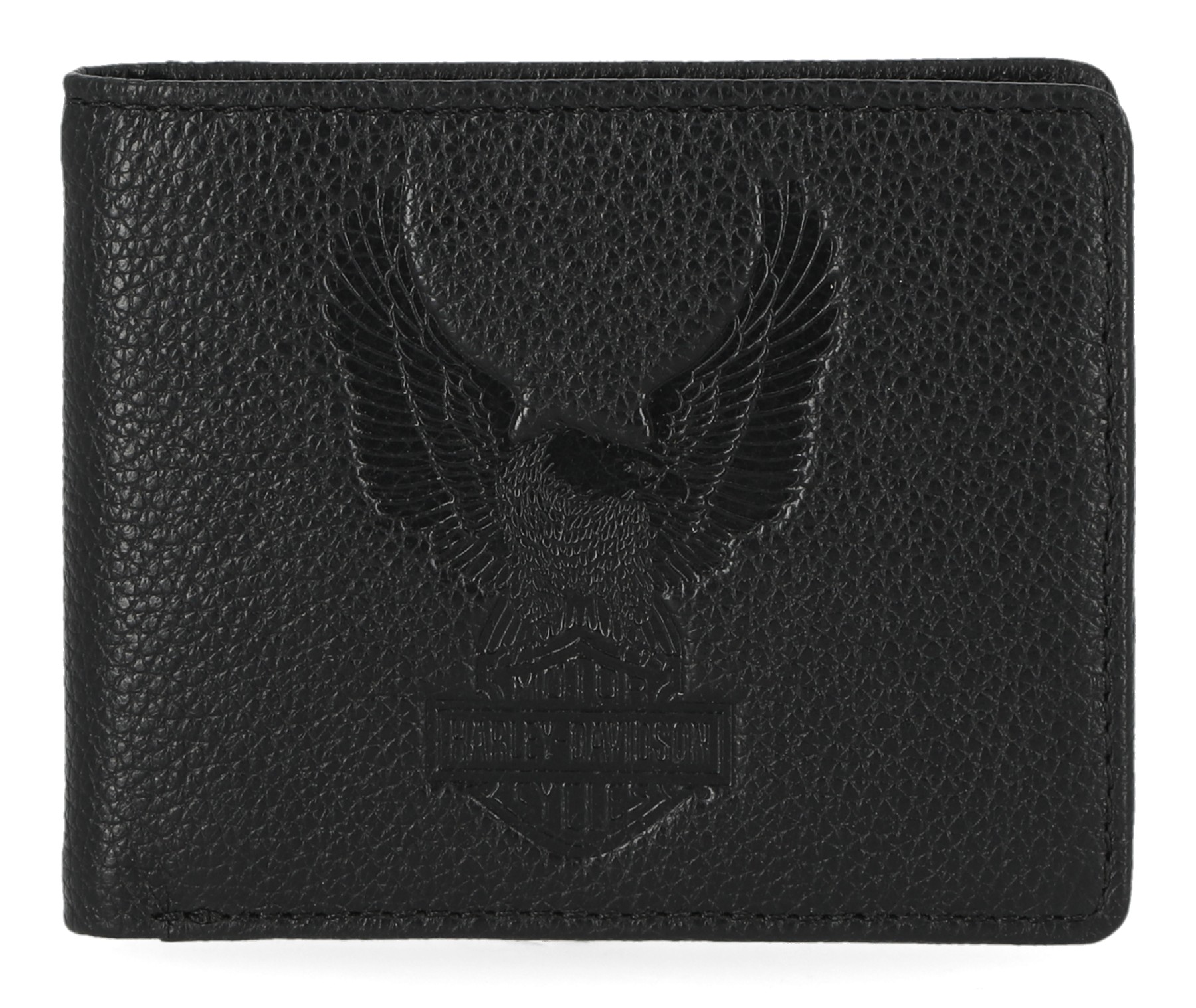 Harley-Davidson Men's Pebble Leather Classic Eagle Billfold Wallet - Black - Wisconsin Harley-Davidson