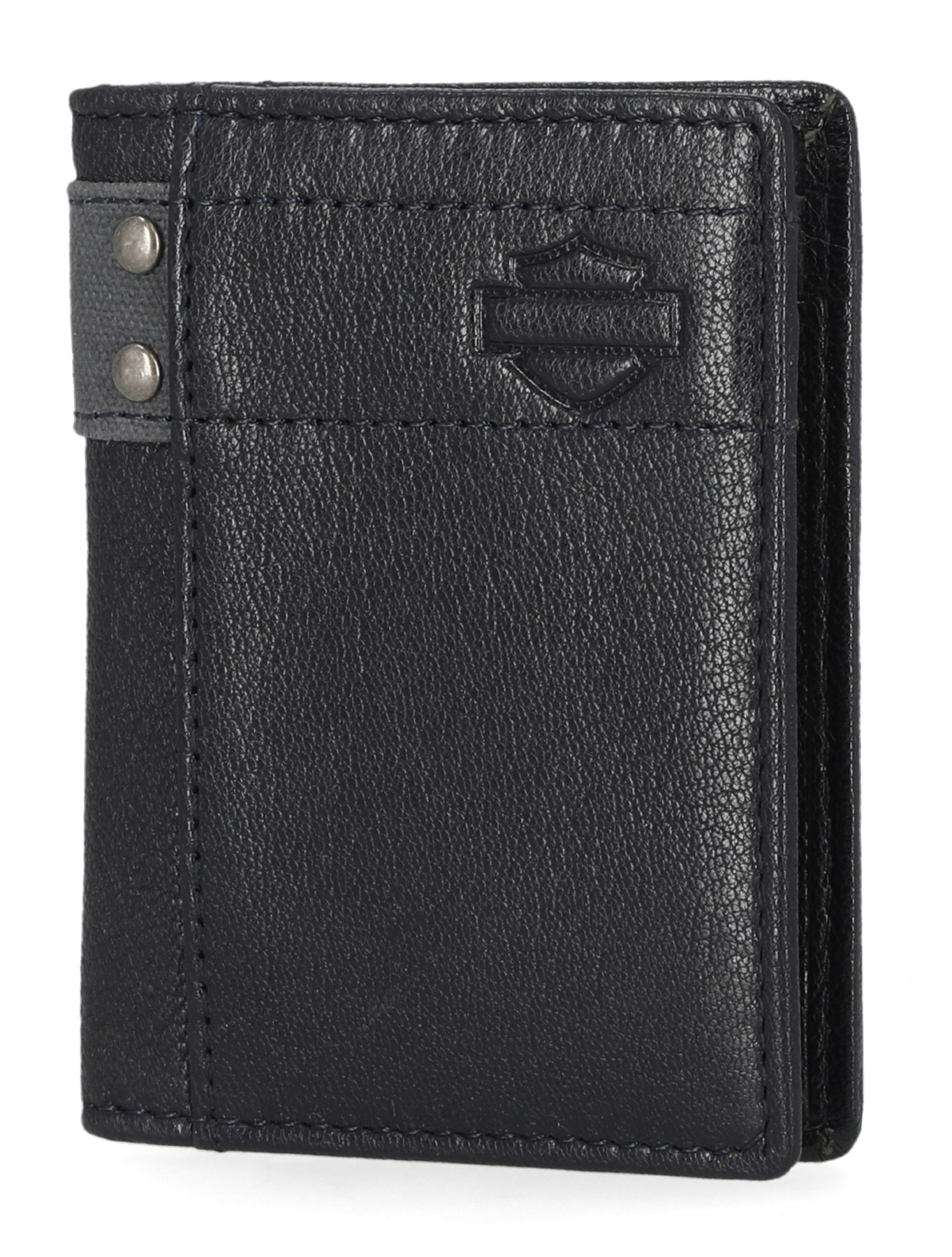 Harley-Davidson Men's Genuine Leather With Calvary Canvas Trim Vertical Billfold - Wisconsin Harley-Davidson