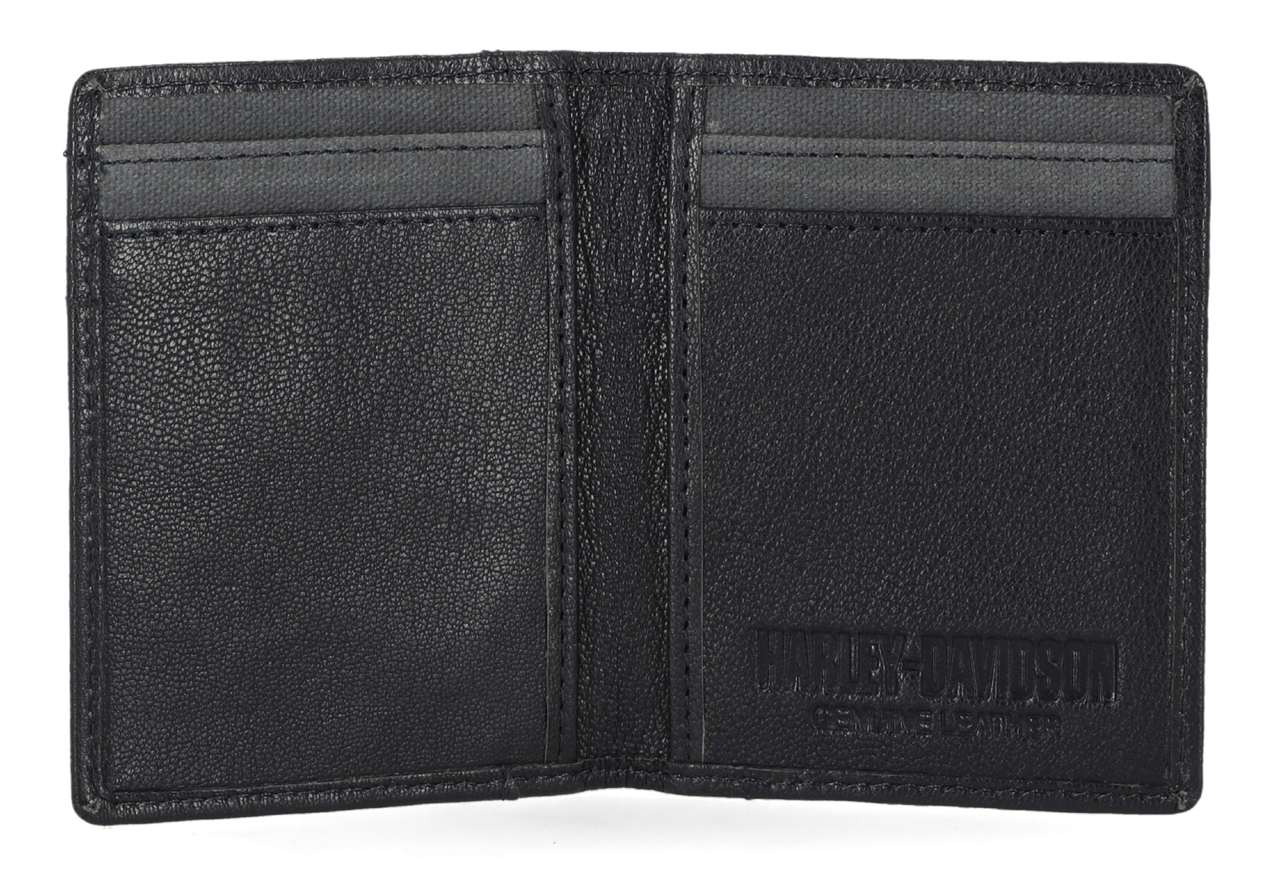 Harley-Davidson Men's Genuine Leather With Calvary Canvas Trim Vertical Billfold - No Hassle Returns at Wisconsin Harley