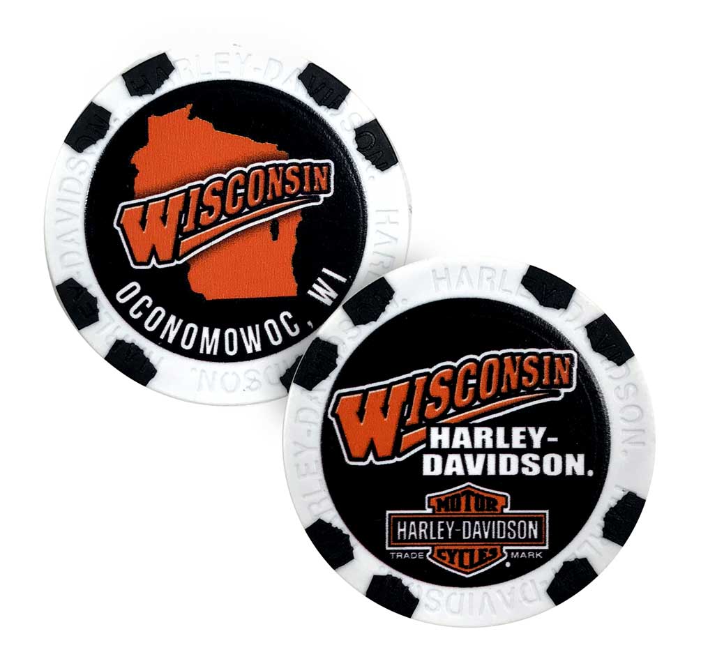Harley-Davidson Custom Wisconsin Harley Poker Chip Collectible - Black/White - Wisconsin Harley-Davidson