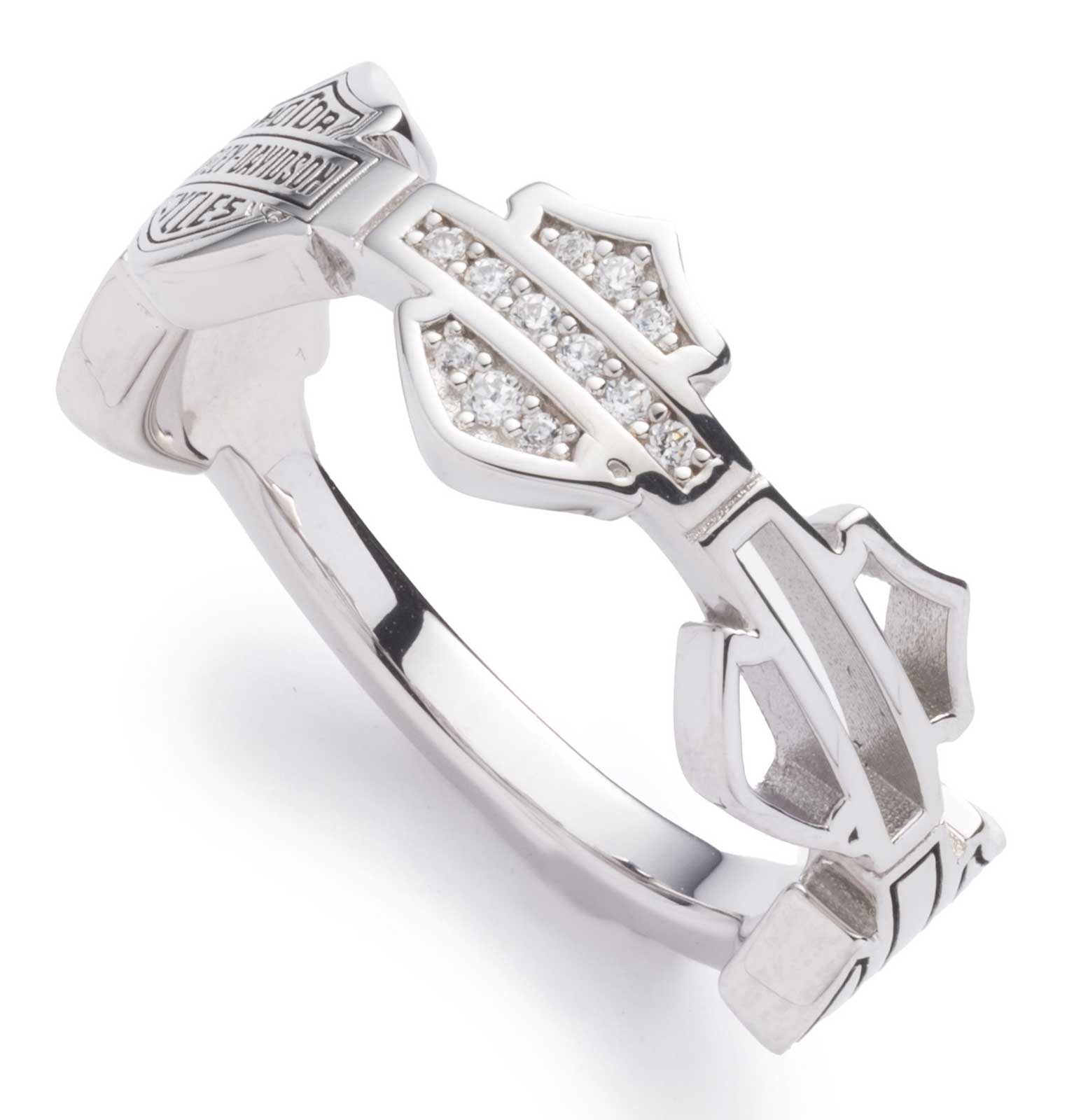 Harley-Davidson Women's Crystal Multi Bar & Shield Logos Silver Plated Ring - Wisconsin Harley-Davidson
