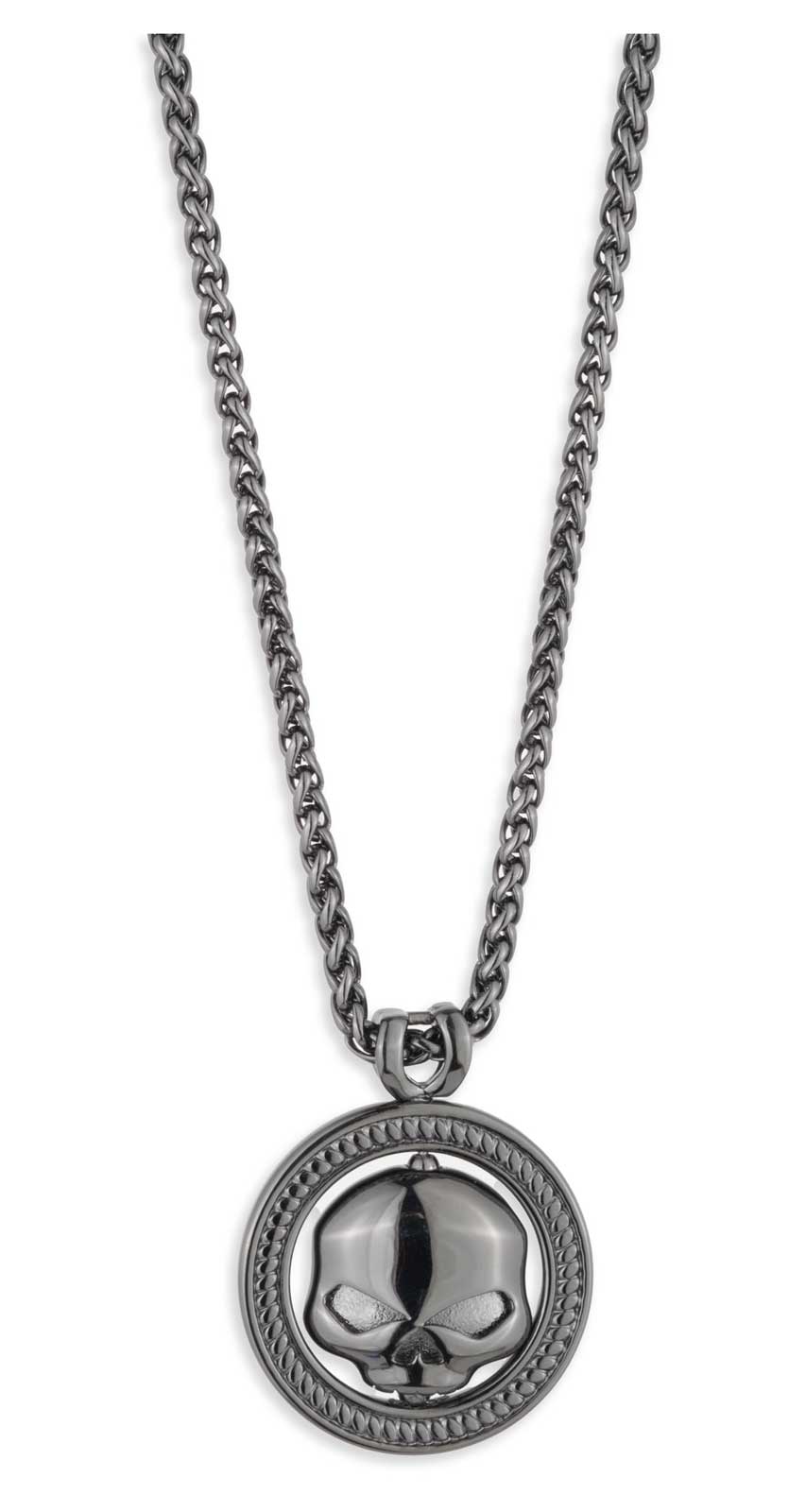 Harley-Davidson Men's 26in Hematite Willie G Skull Logo Stainless Steel Necklace - Wisconsin Harley-Davidson