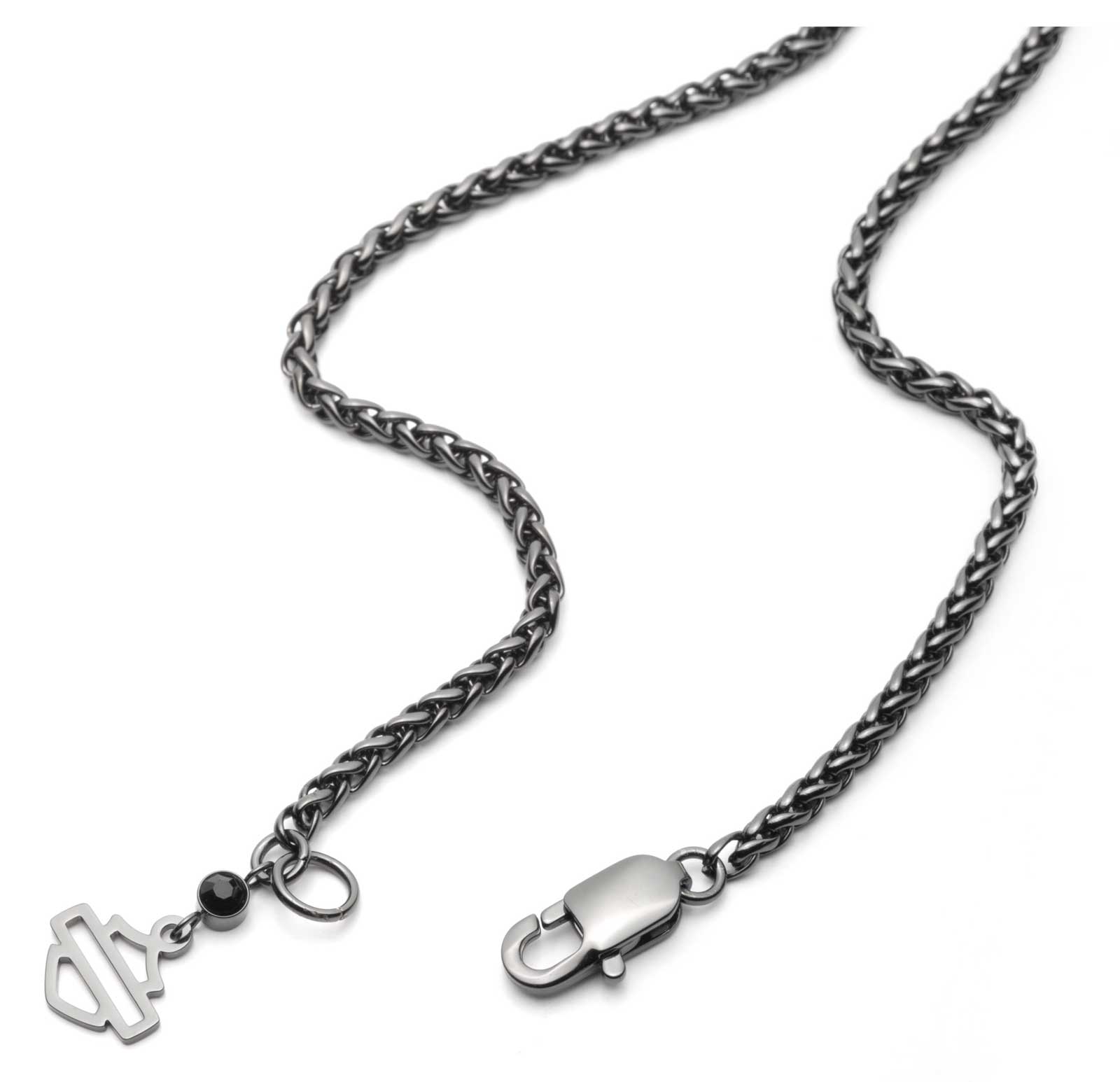 Harley-Davidson Men's 26in Hematite Willie G Skull Logo Stainless Steel Necklace - No Hassle Returns at Wisconsin Harley