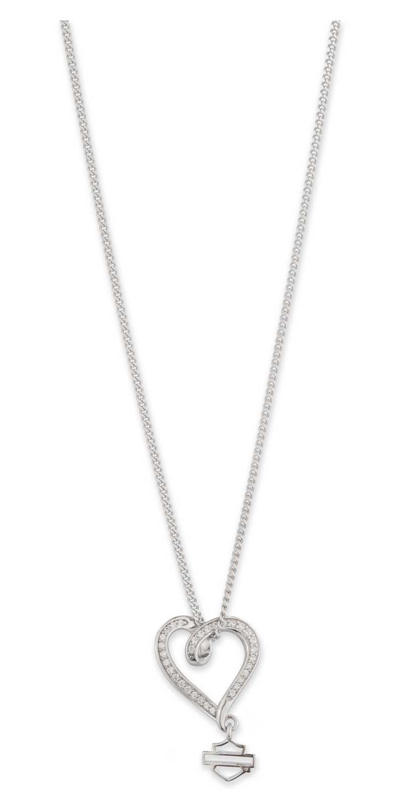 Harley-Davidson Women's 16 in Bar & Shield Open Heart Crystal Pendant Necklace - Wisconsin Harley-Davidson
