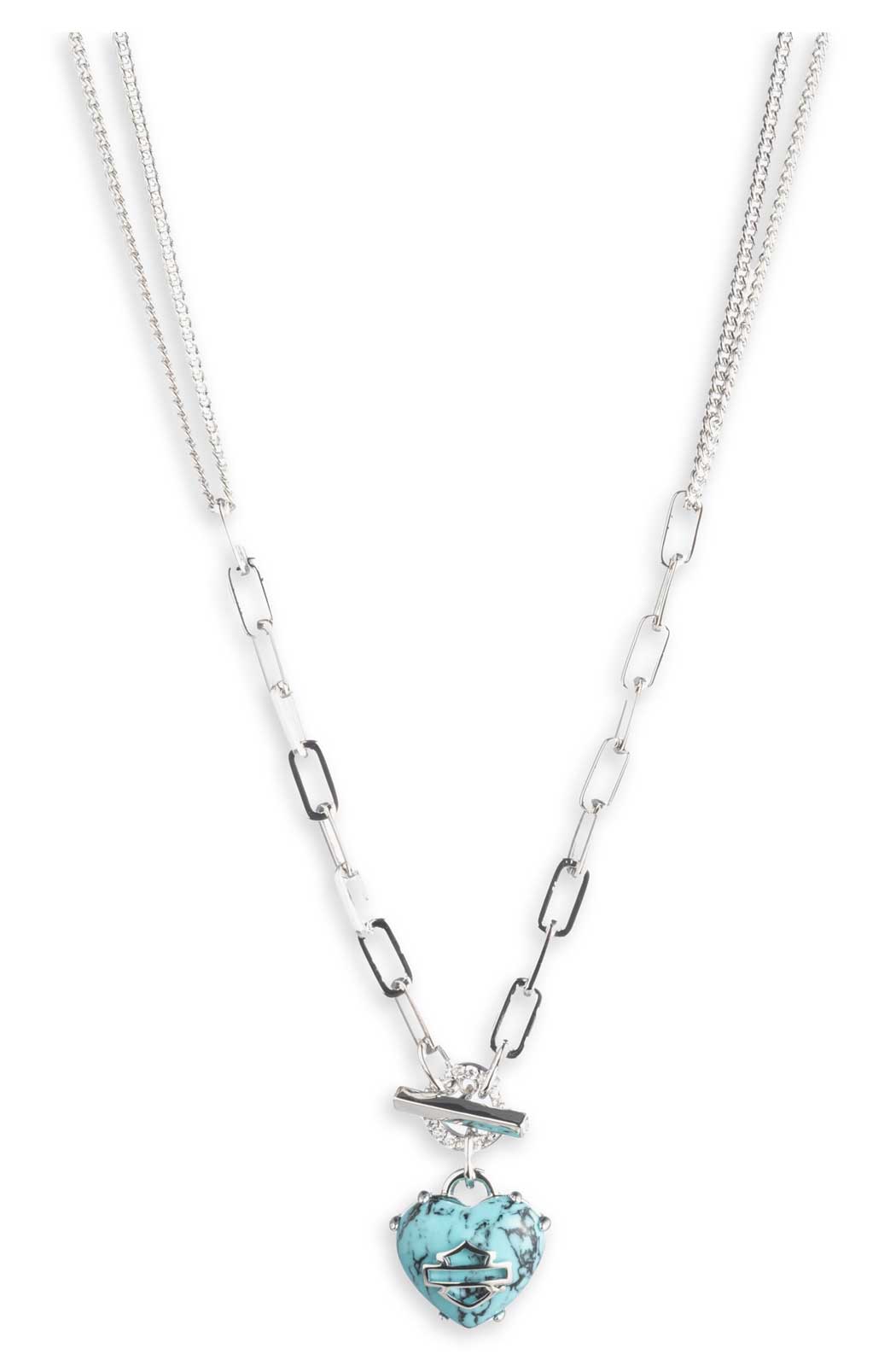 Harley-Davidson® Women's 16in B&S Heart Turquoise Stone Toggle