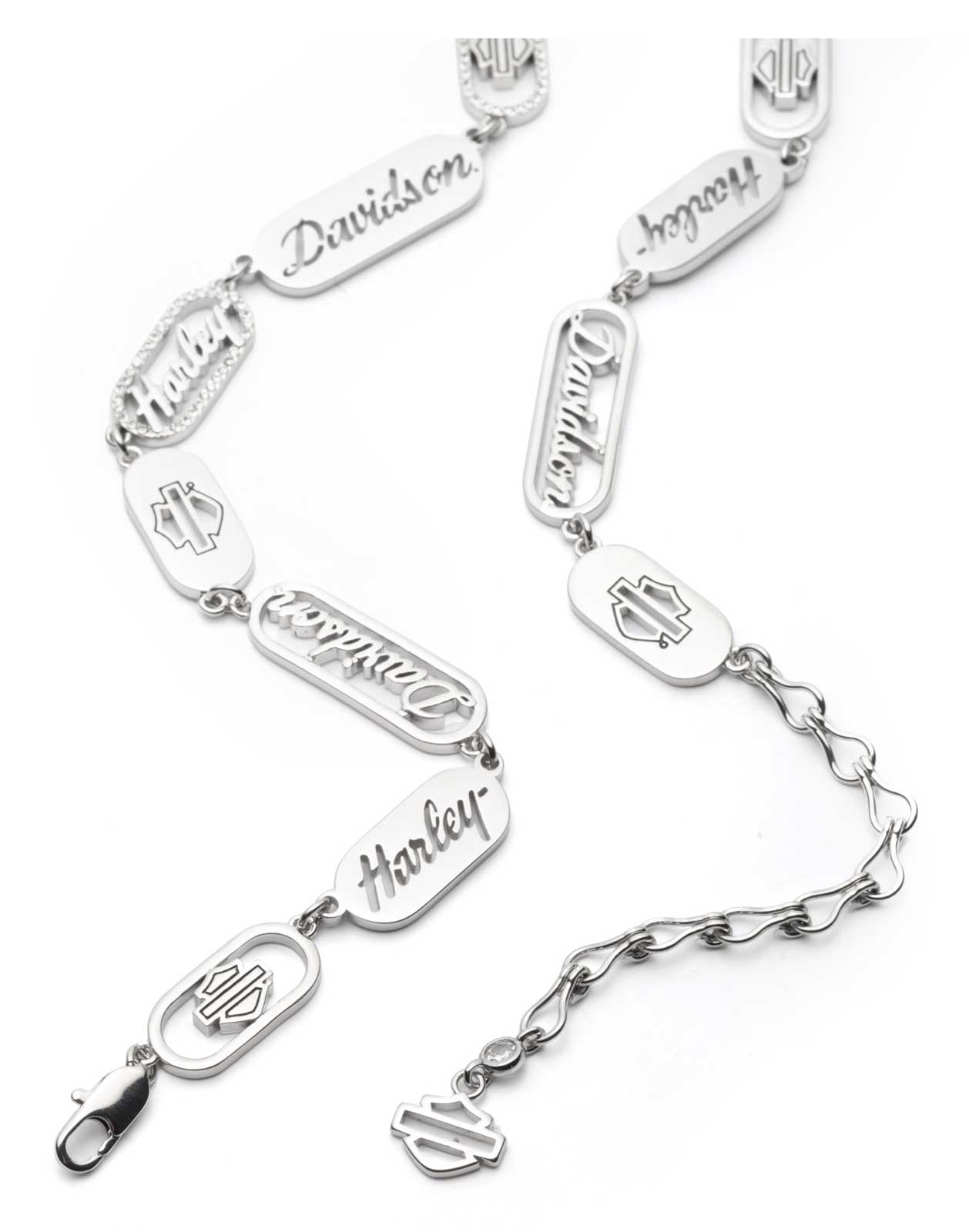 Harley-Davidson Women's 16in Cursive Script Oval Link Collar Necklace, Silver - No Hassle Returns at Wisconsin Harley