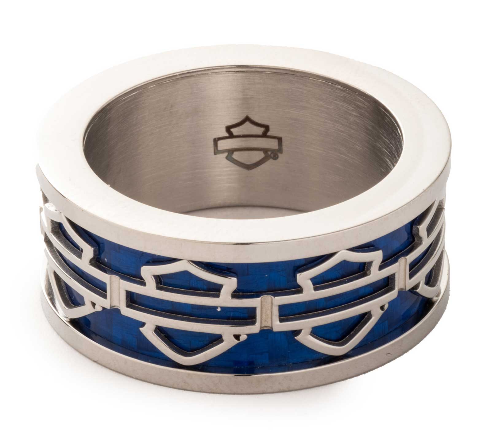Harley-Davidson Free Shipping - Harley-Davidson Men's Blue Bar & Shield Logo Stainless Steel Band Ring, Silver - Free Shipping on many products plus Orders Over $99