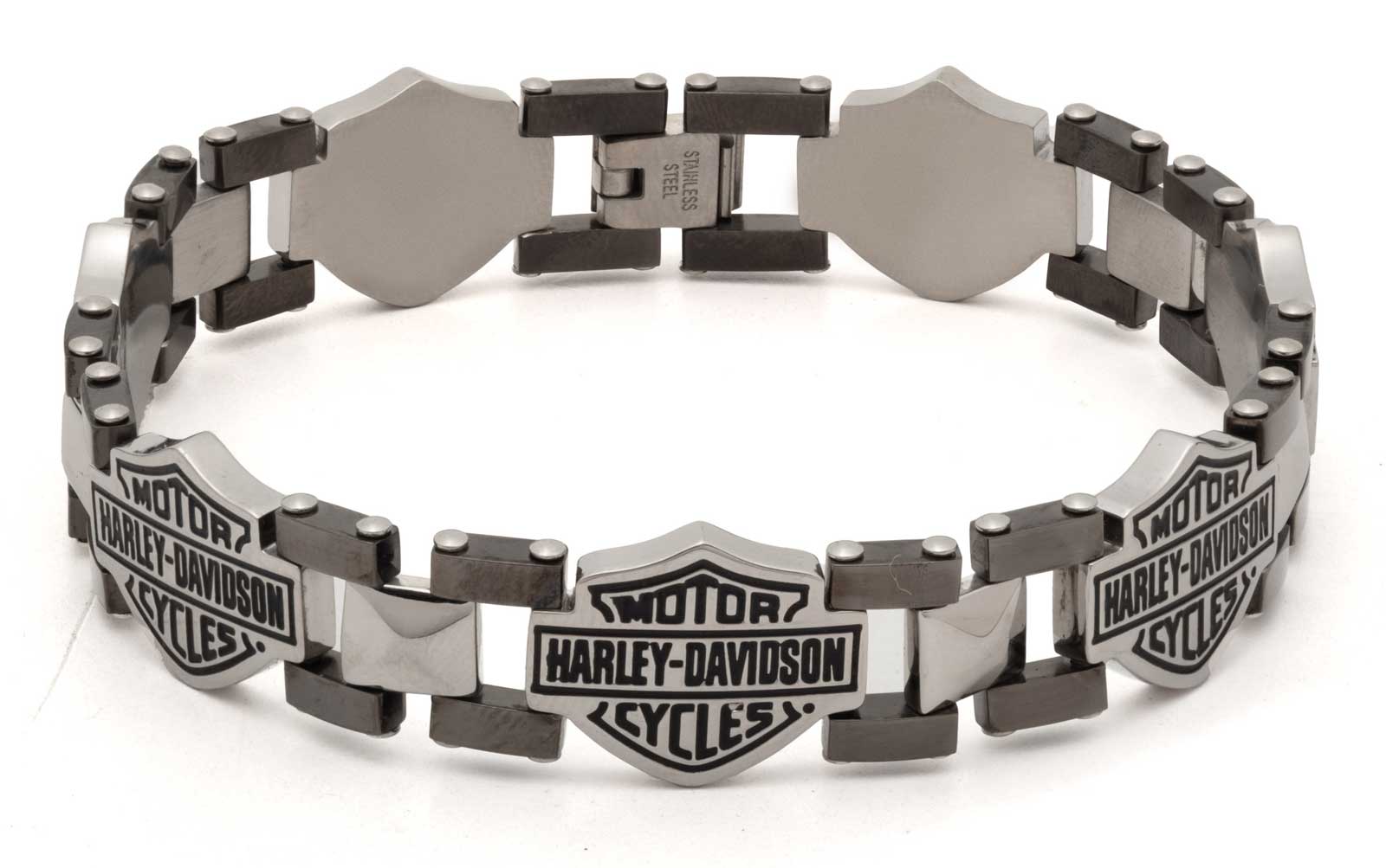 Harley-Davidson Men's 9 inch Two-Tone Bar & Shield Logo Stainless Steel Bracelet - Wisconsin Harley-Davidson