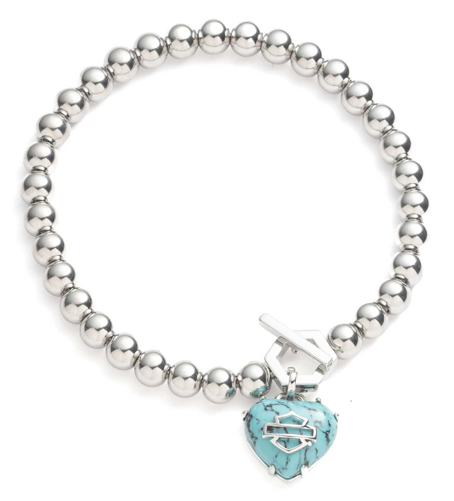Harley-Davidson Women's B&S Heart Turquoise Stone Toggle Stretch Bead Bracelet - Wisconsin Harley-Davidson