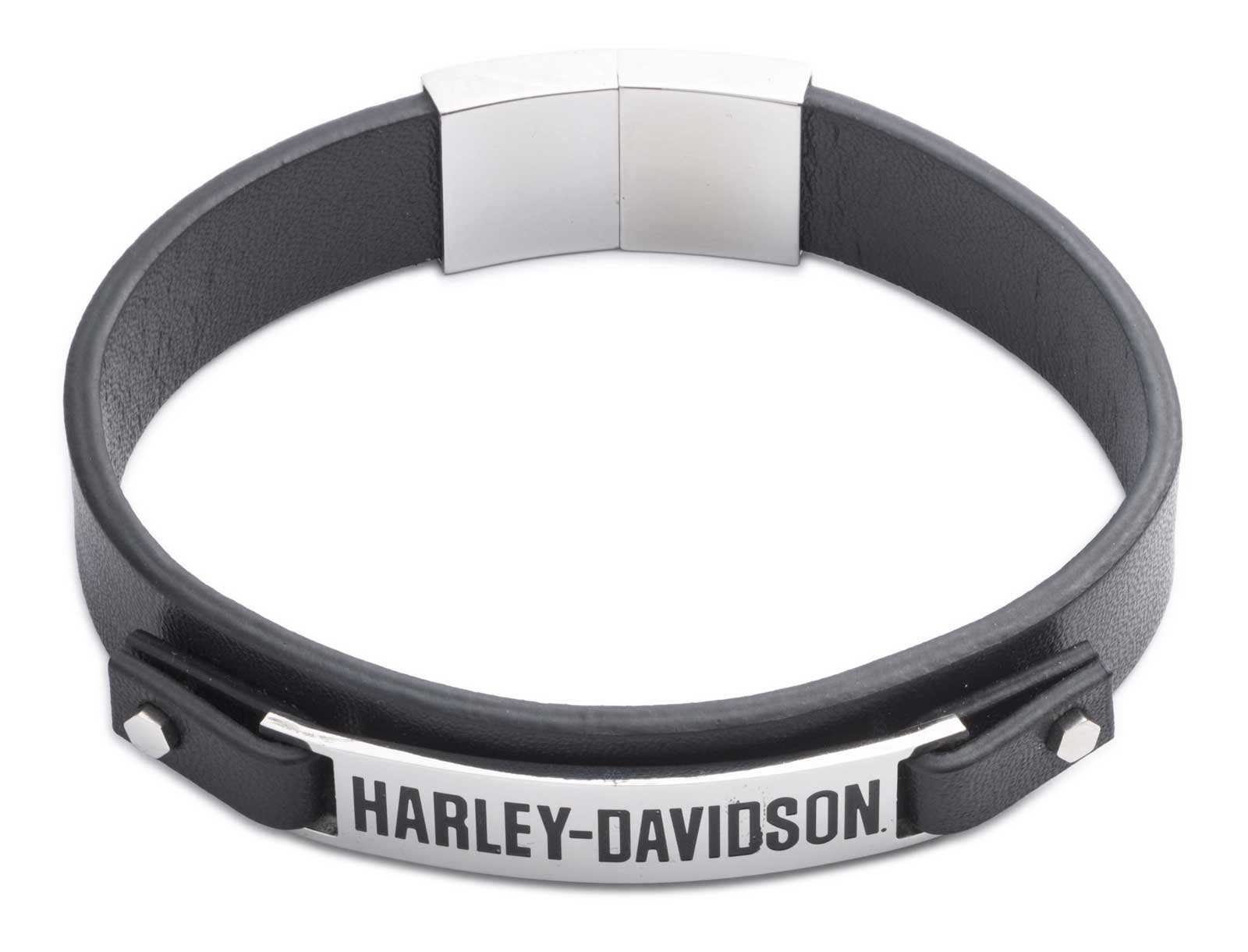 Harley-Davidson Men's 9 in. H-D Text Bolted Thin Leather Cuff Bracelet, Black - Wisconsin Harley-Davidson