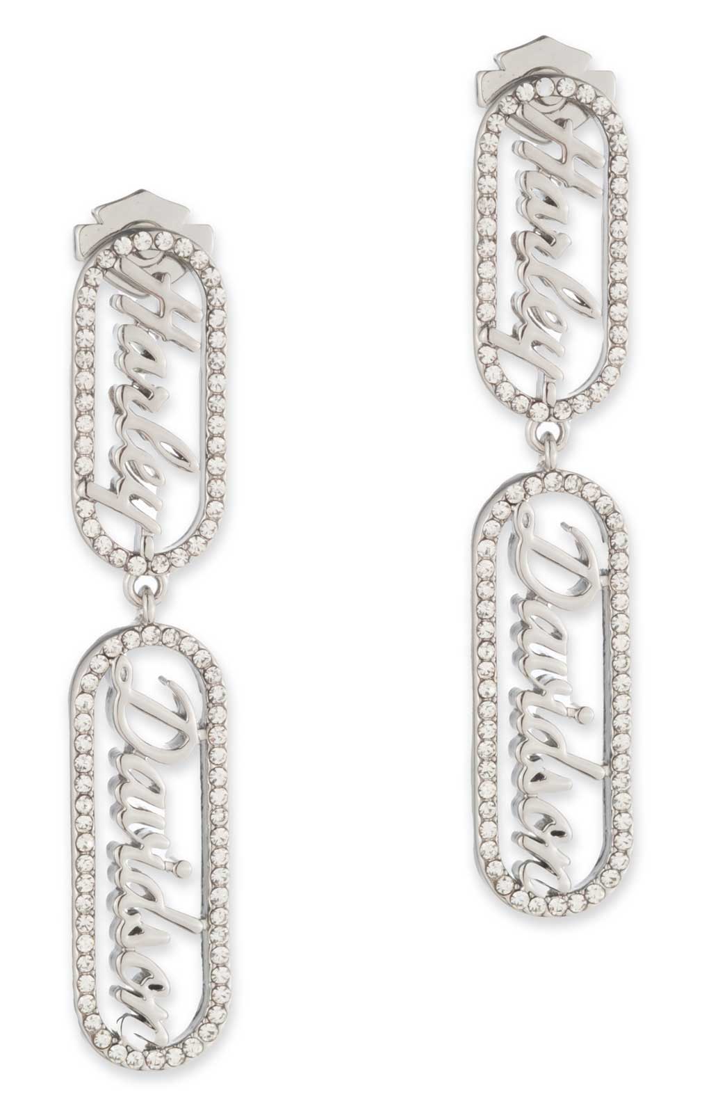 Harley-Davidson Women's Cursive H-D Script Crystal Drop Earrings, Silver - Wisconsin Harley-Davidson