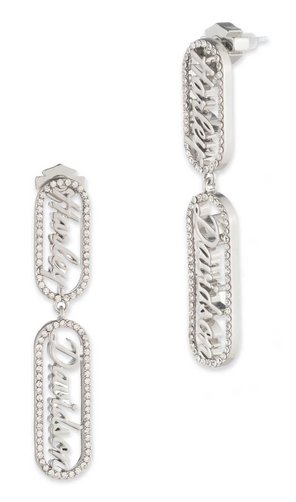 Harley-Davidson Free Shipping - Harley-Davidson Women's Cursive H-D Script Crystal Drop Earrings, Silver - Free Shipping on many products plus Orders Over $99