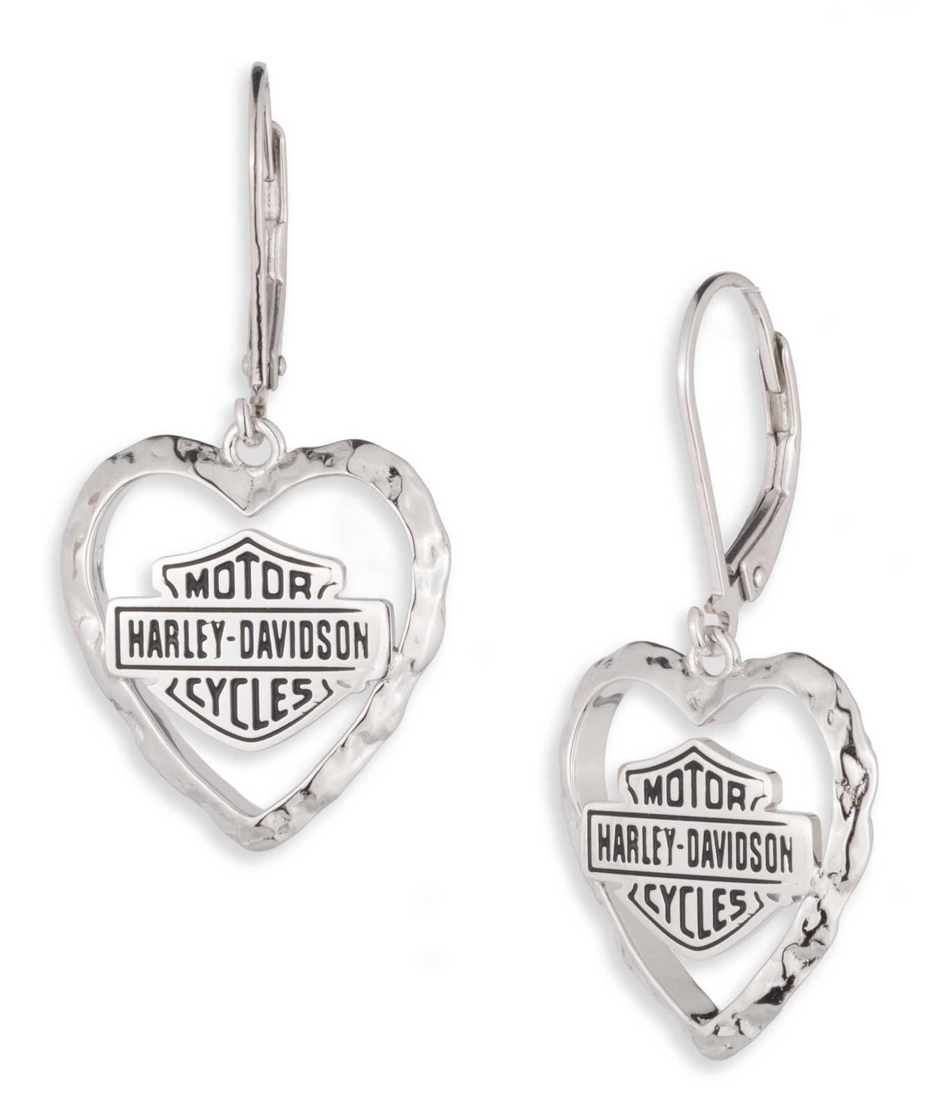 Harley-Davidson Women's Bar & Shield Open Heart Drop Earrings, Sterling Silver - Wisconsin Harley-Davidson
